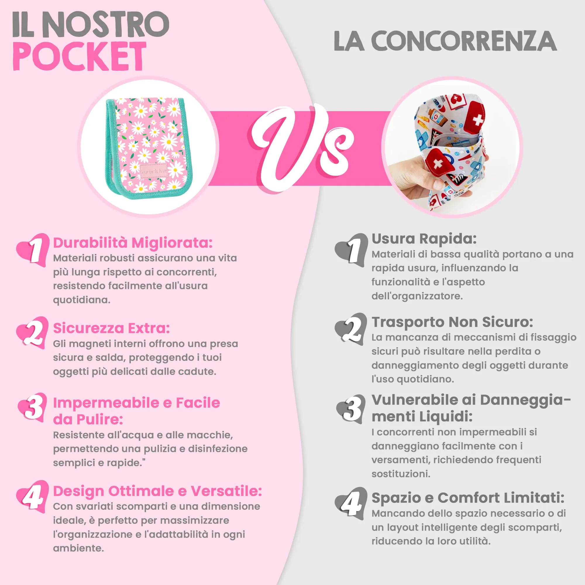 Nurse is Love Organizer da taschino magnetico per divisa sanitaria, Floreale, Turchese Margherite - immagine 6