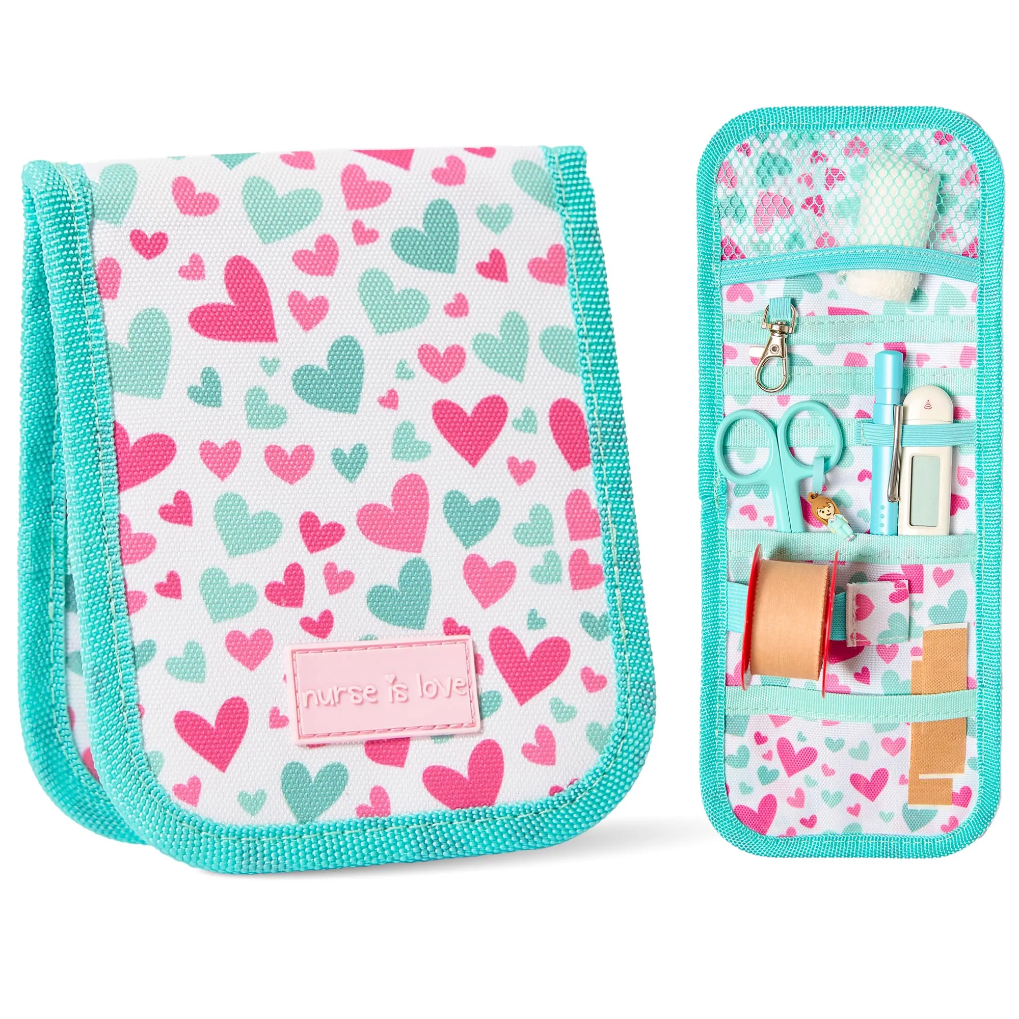 Nurse is Love Organizer da taschino magnetico per divisa sanitaria - Turchese Cuori - immagine 1