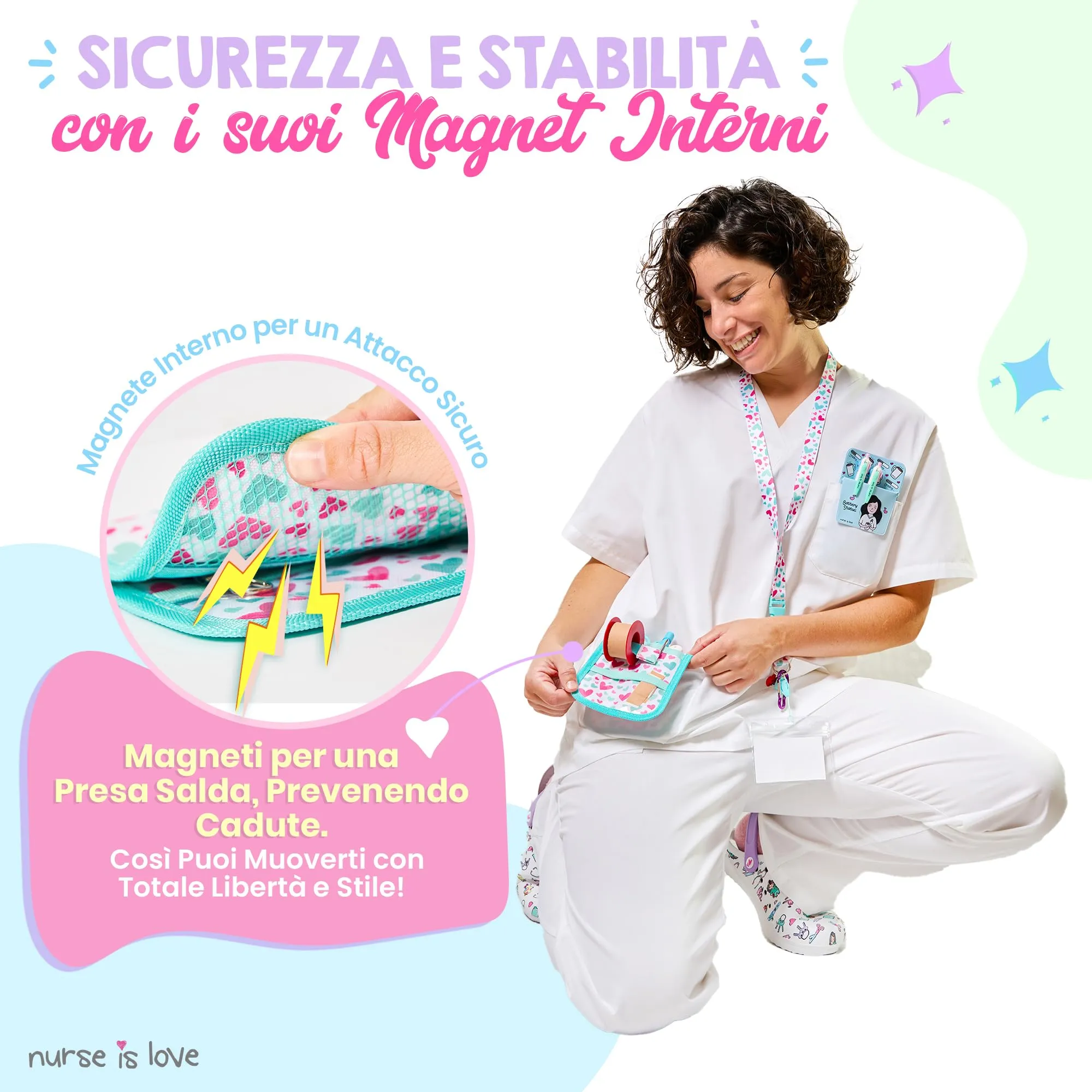 Nurse is Love Organizer da taschino magnetico per divisa sanitaria - Turchese Cuori - immagine 4