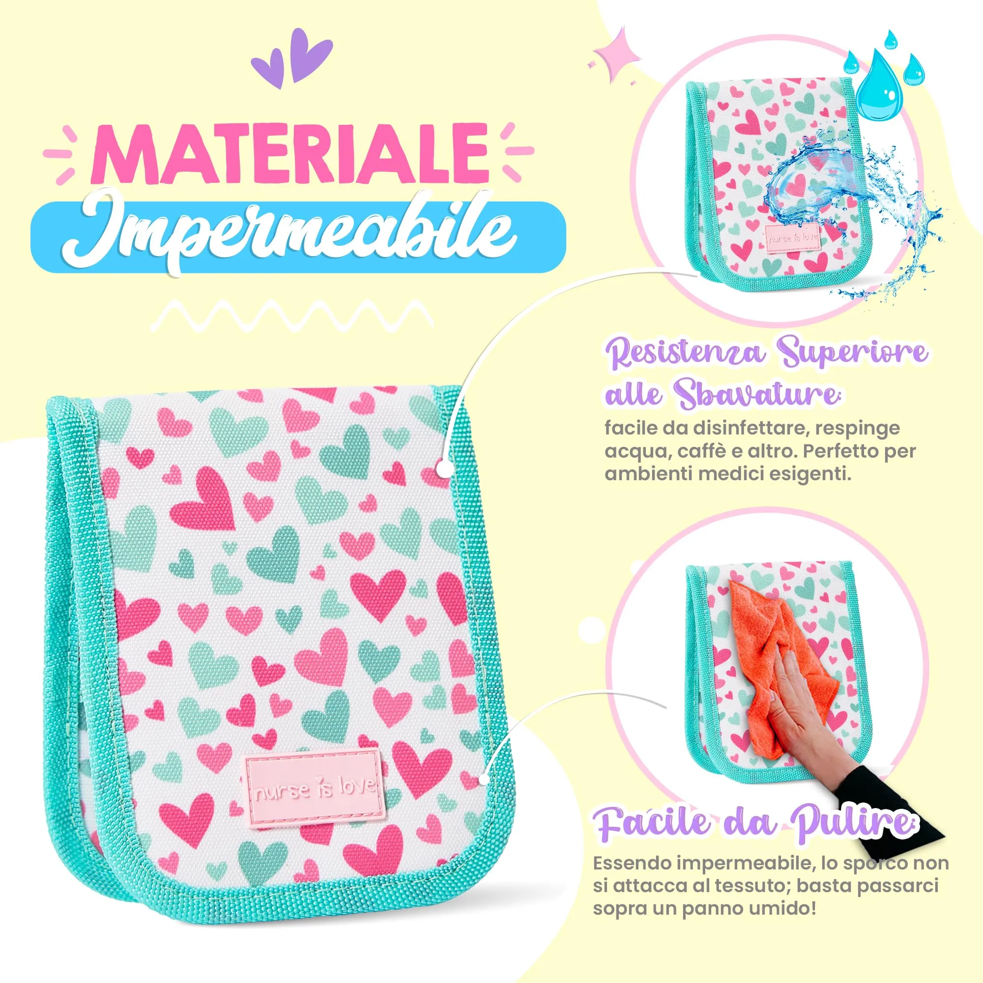 Nurse is Love Organizer da taschino magnetico per divisa sanitaria - Turchese Cuori - immagine 5