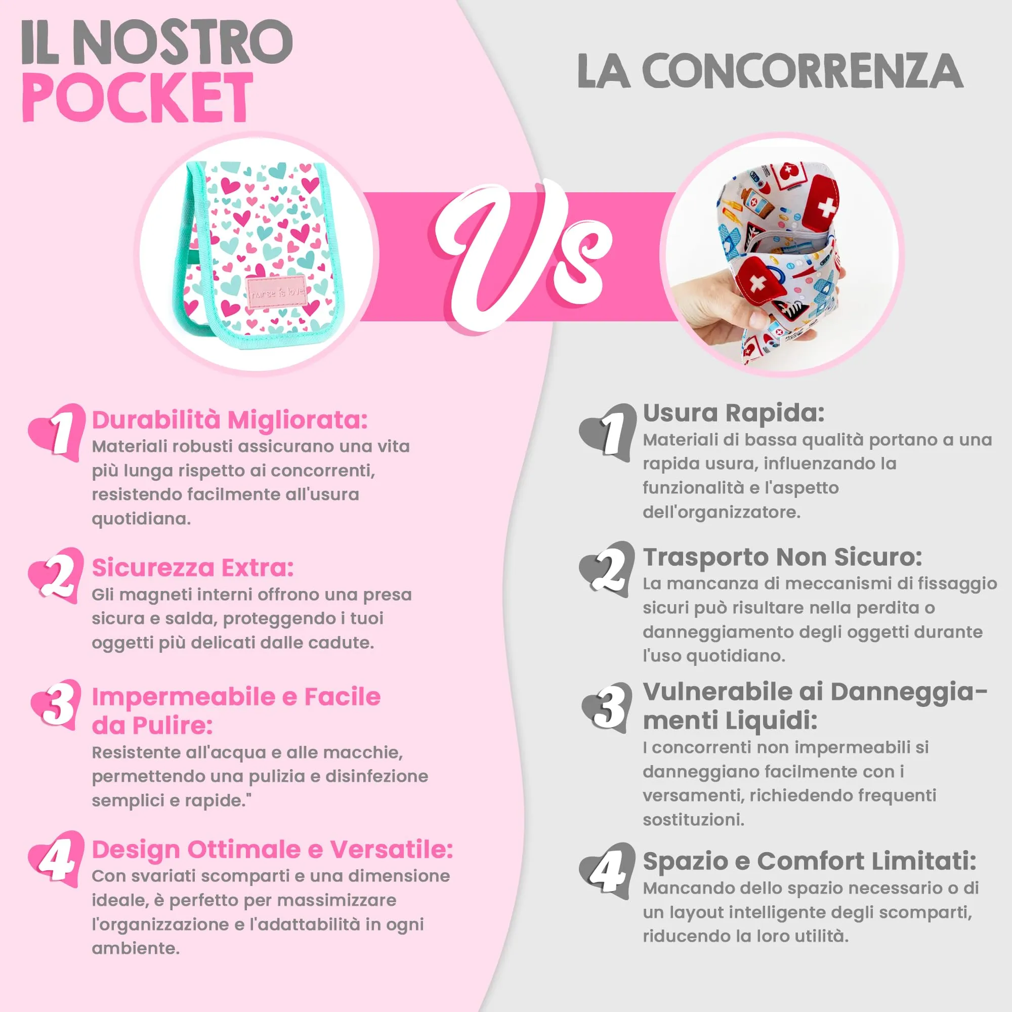 Nurse is Love Organizer da taschino magnetico per divisa sanitaria - Turchese Cuori - immagine 6