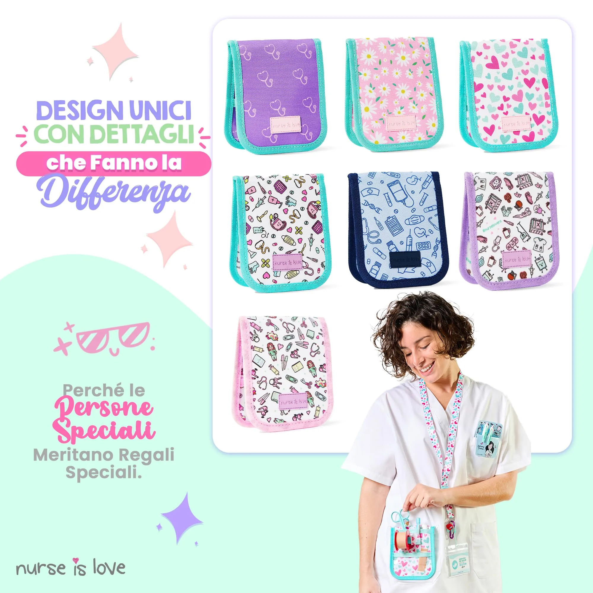 Nurse is Love Organizer da taschino magnetico per divisa sanitaria - Turchese Cuori - immagine 7