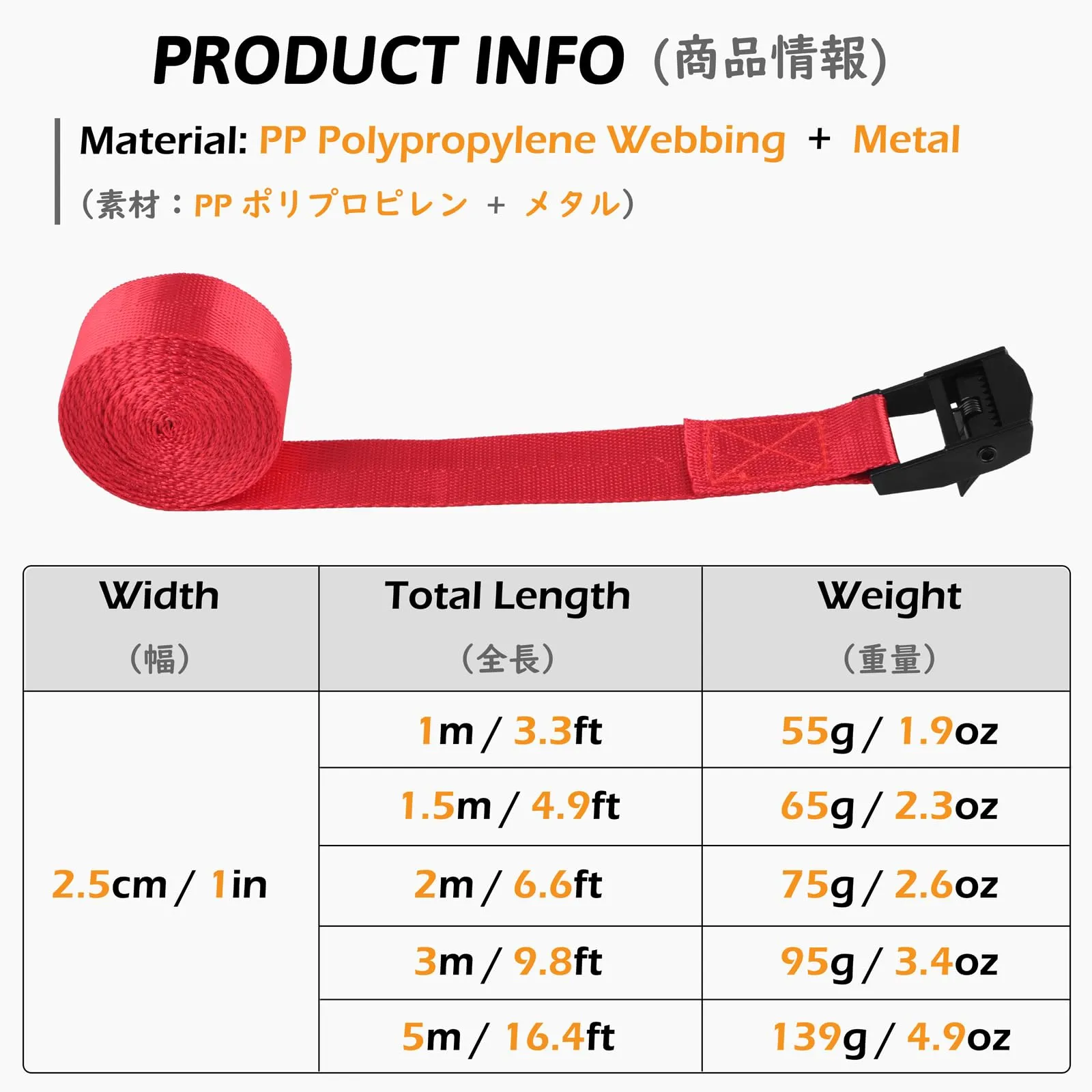 TRIWONDER Cinghia di ancoraggio 25 mm, 200 kg, acciaio inossidabile, rosso, 4 pezzi, 1 m - immagine 2