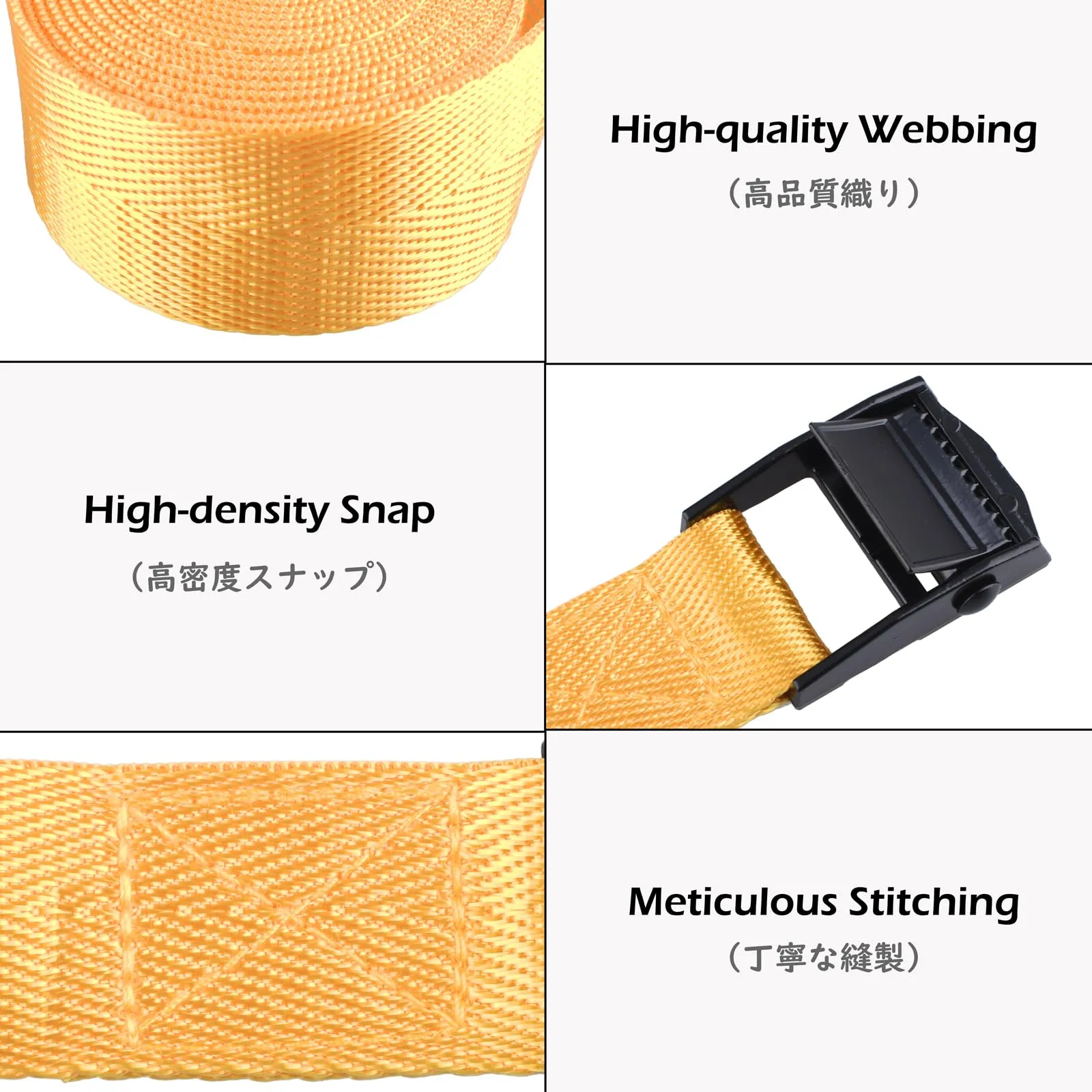 TRIWONDER Cinghia di ancoraggio 25 mm con fibbia per moto auto e bagagli, 1 m, Giallo, 4 pezzi - immagine 3