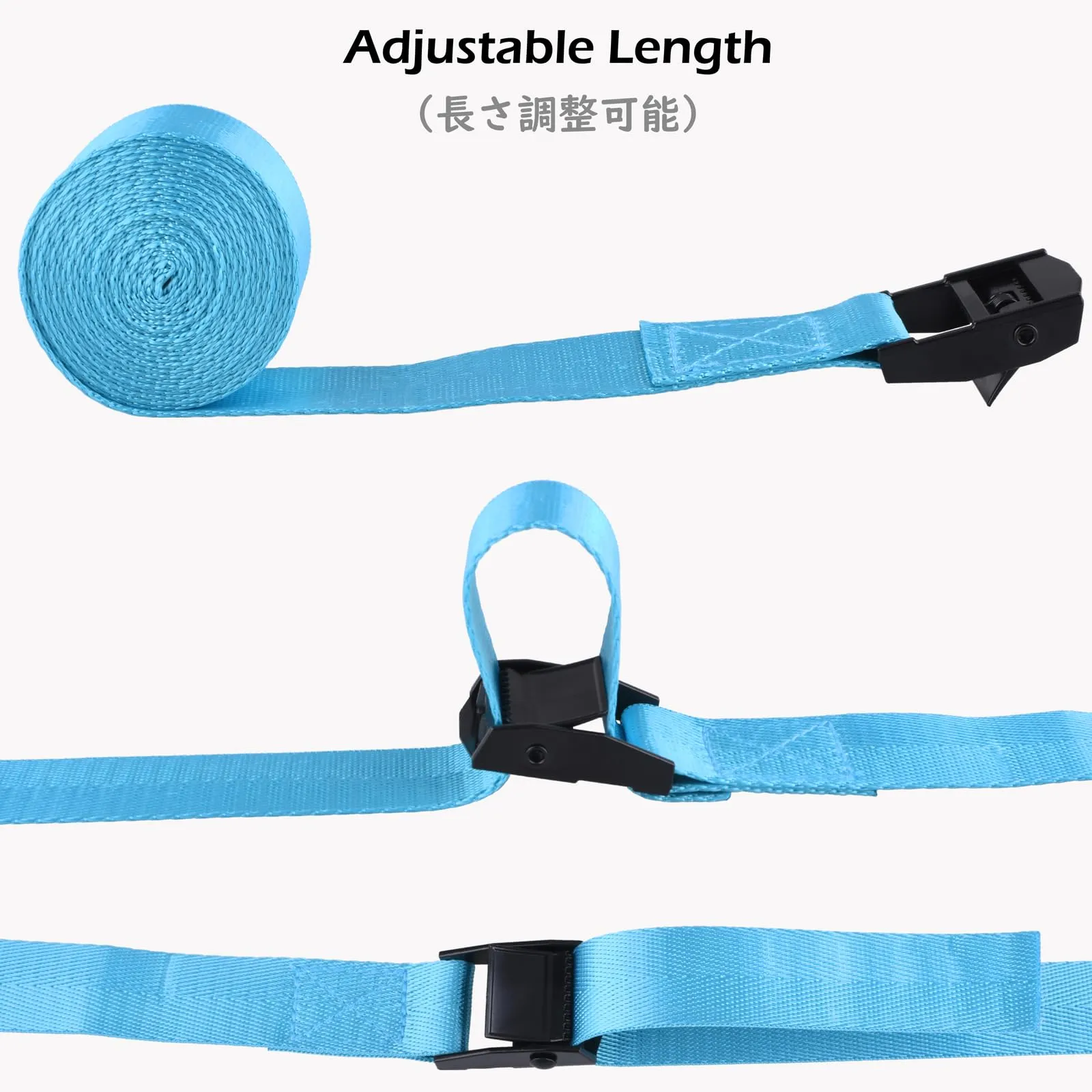 TRIWONDER Fasce di fissaggio in nylon con fibbia a cricchetto, Blu chiaro, 1 m, confezione da 4 - immagine 4