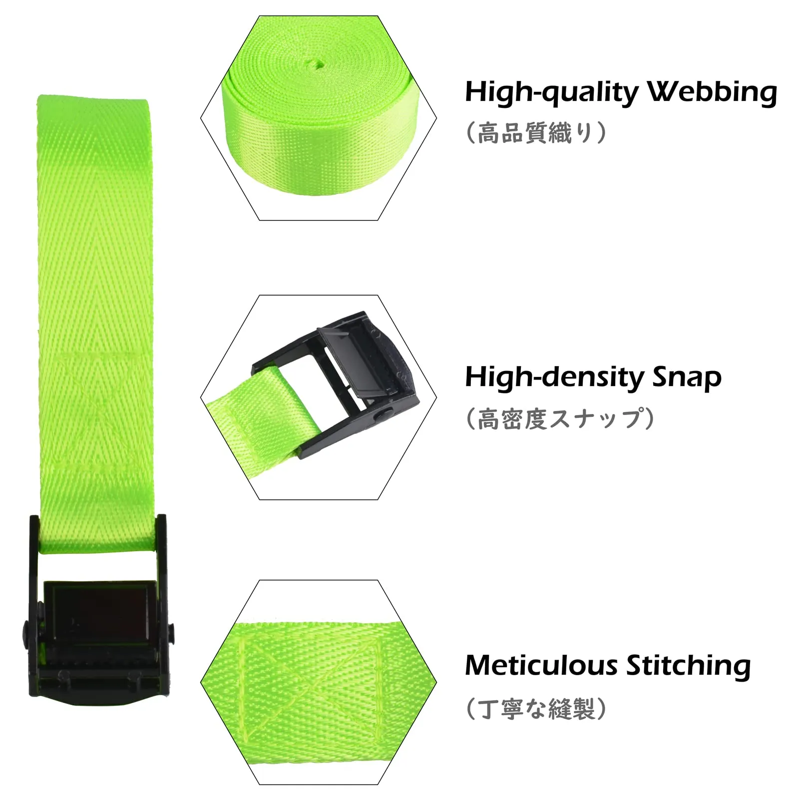 TRIWONDER Cinghia di ancoraggio 25 mm, Verde Chiaro, 1 m, 4 pezzi - immagine 3