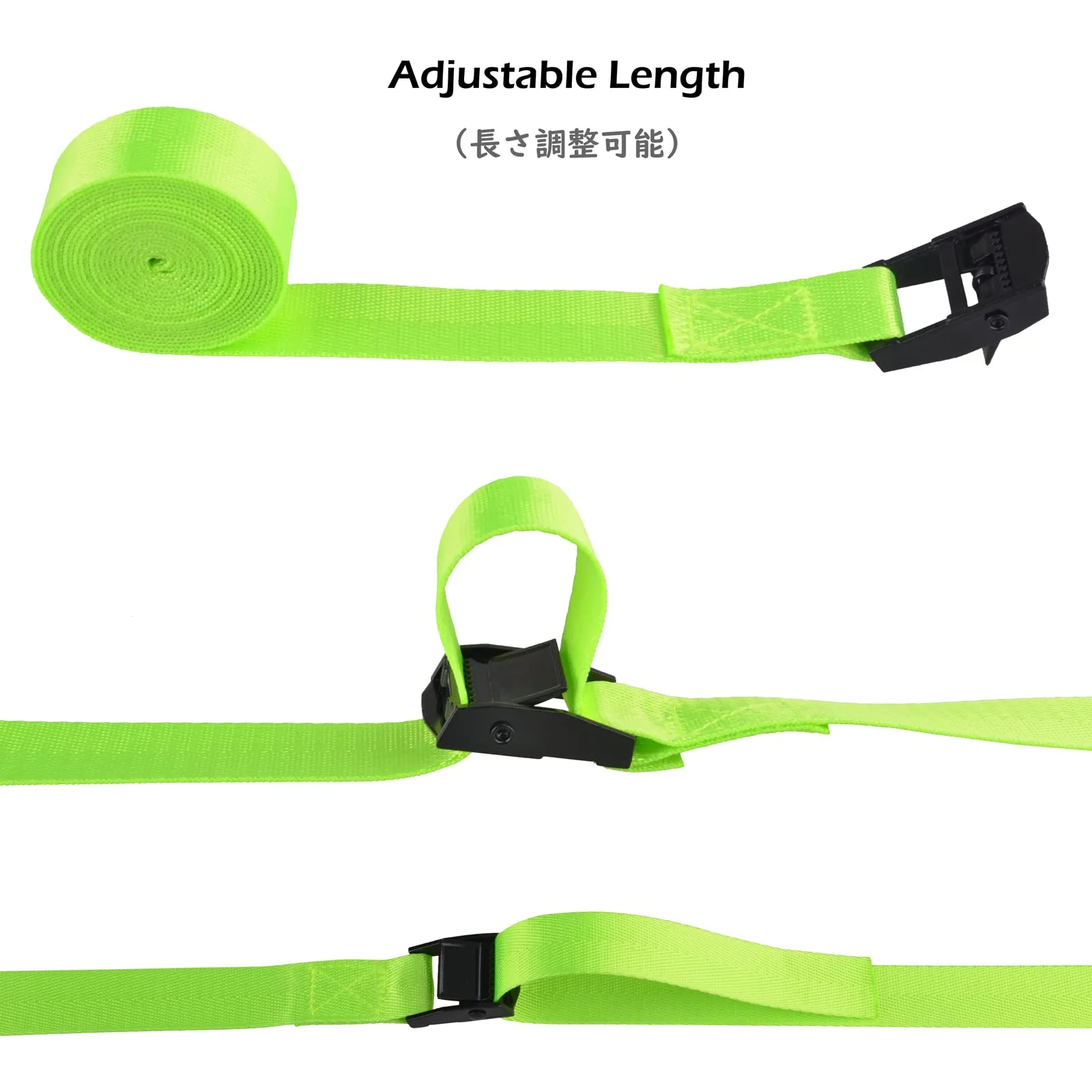 TRIWONDER Cinghia di ancoraggio 25 mm, Verde Chiaro, 1 m, 4 pezzi - immagine 4