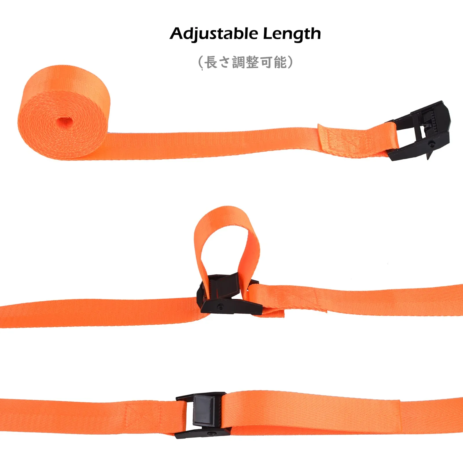 TRIWONDER Cinghie di fissaggio a cricchetto in nylon, arancione, confezione da 4 pezzi, 1.5m x 2.5cm - immagine 4