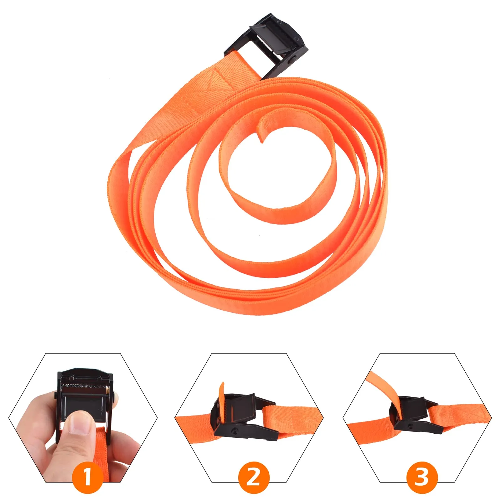 TRIWONDER Cinghia di tensione, 25 mm, 200 kg, arancione, 1 m, 4 pezzi - immagine 5