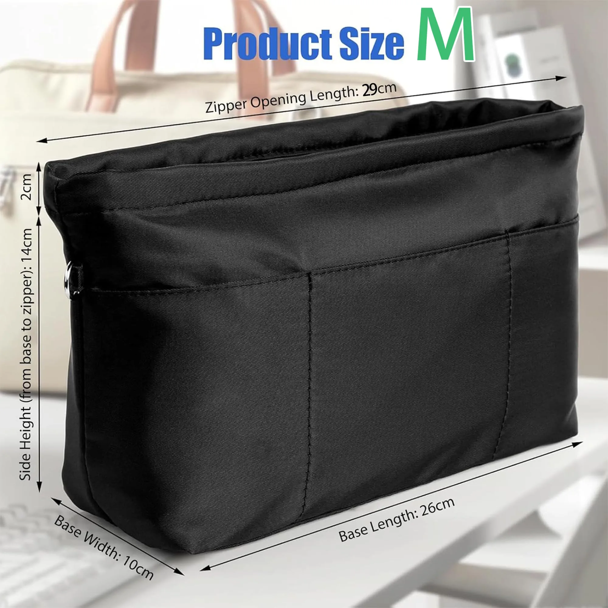 Cozary Organizzatore per Borsa in Nylon, 12 Tasche, 26x10x14 cm, Nero - immagine 2