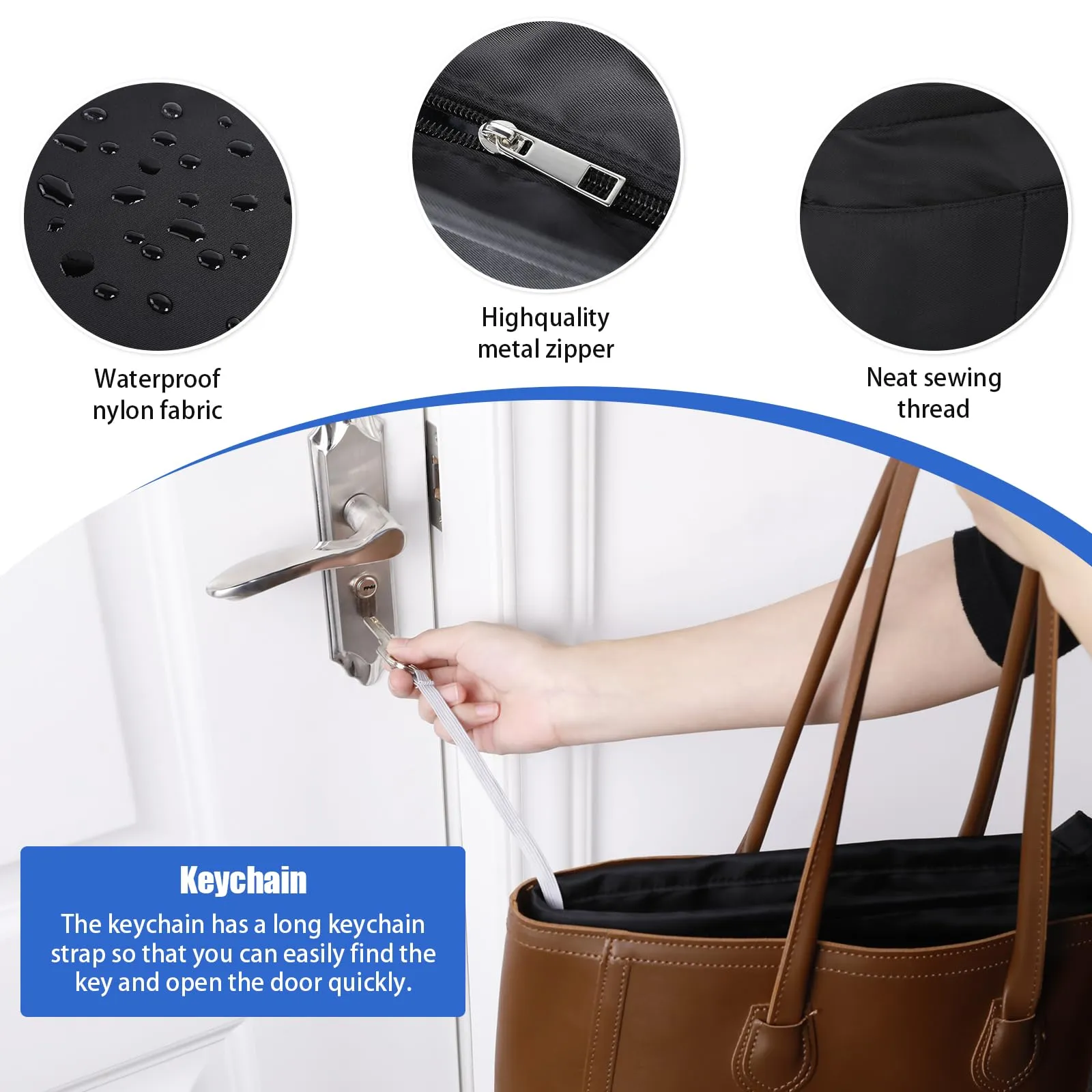 Cozary Organizzatore per Borsa in Nylon, 12 Tasche, 26x10x14 cm, Nero - immagine 4