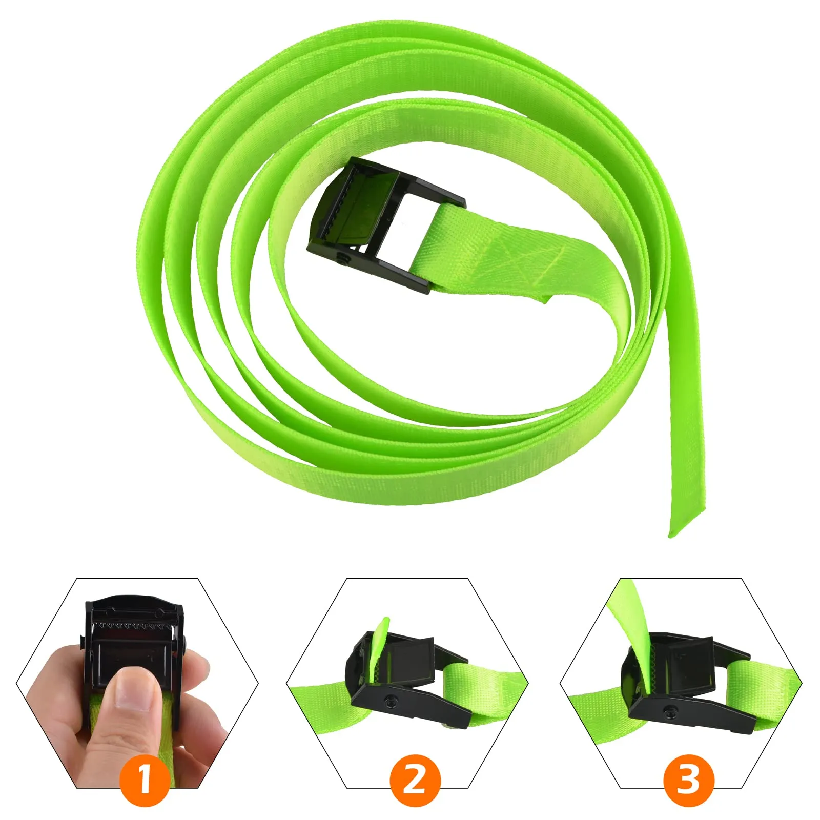 TRIWONDER Cinghia di tensione, 25 mm, portata 200 kg, regolabile, antiruggine, verde chiaro, 1,5 m, 4 pezzi - immagine 5