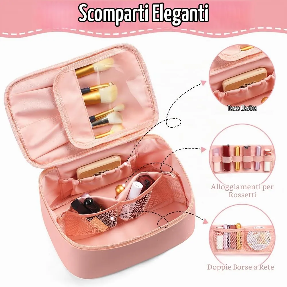Aucuu Borsa per il Trucco in Pelle PU Impermeabile, Organizer da Viaggio di Grande Capacità per Donne e Ragazze - immagine 3