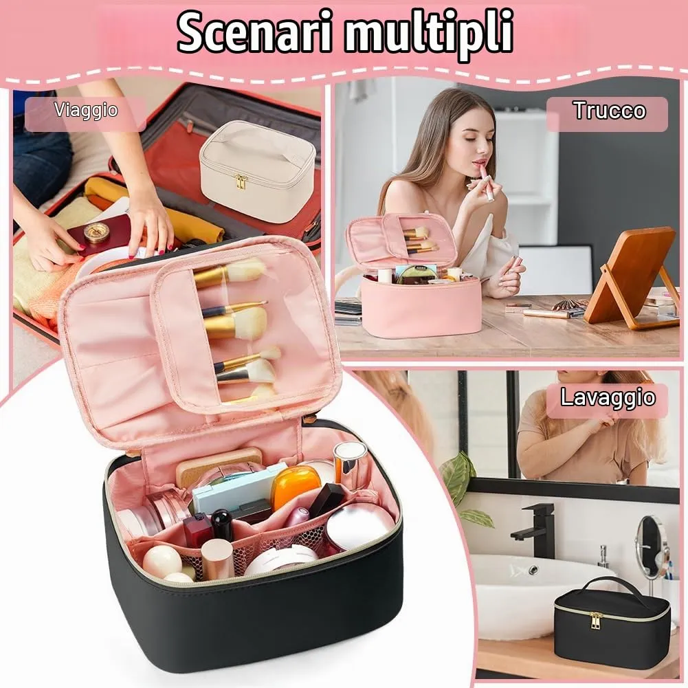 Aucuu Borsa per il Trucco in Pelle PU Impermeabile, Organizer da Viaggio di Grande Capacità per Donne e Ragazze - immagine 7