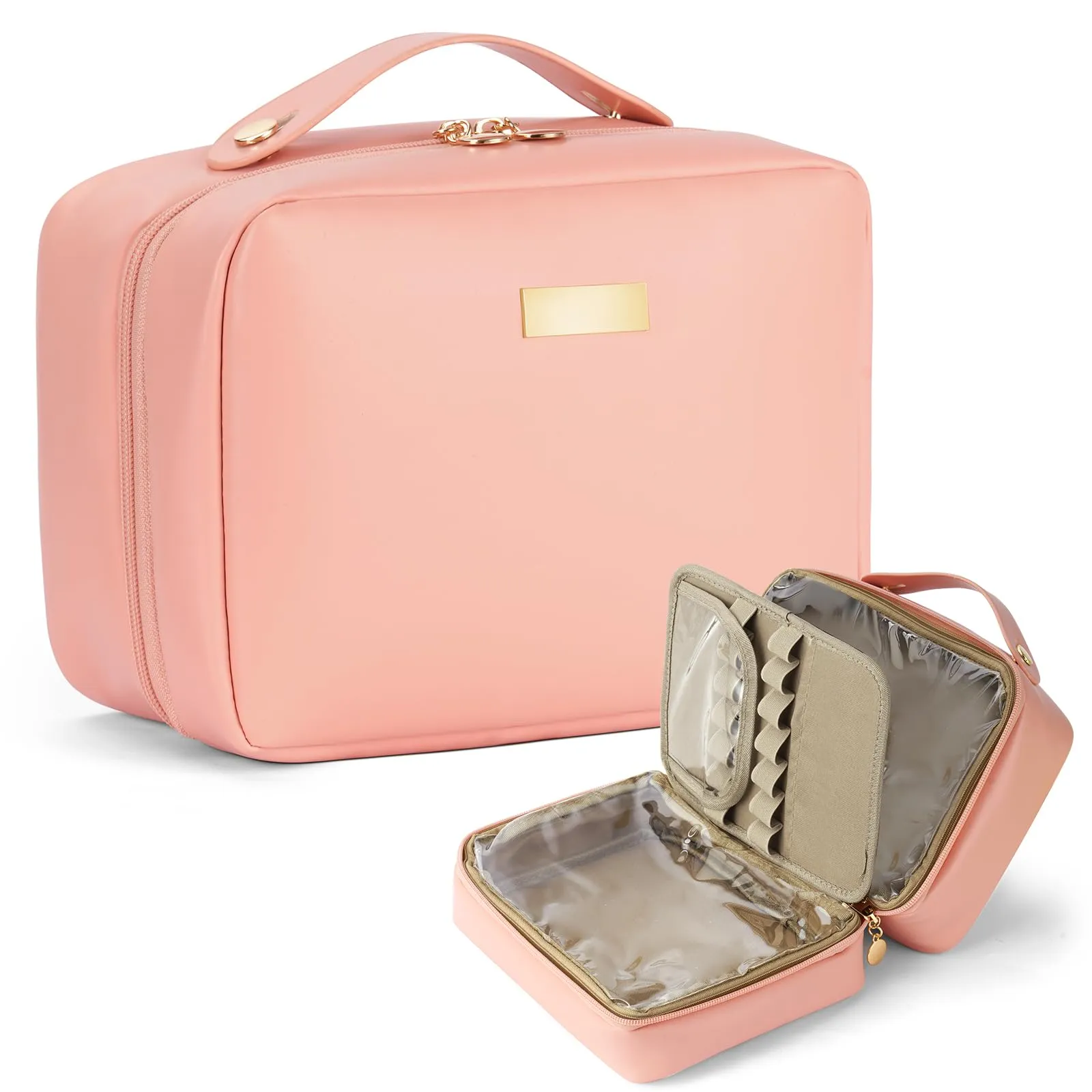 Aucuu Beauty Case in Pelle PU Impermeabile con Scomparti per Pennelli Rimovibili, Organizer per Cosmetici, 25x11.5x18.5cm - immagine 1