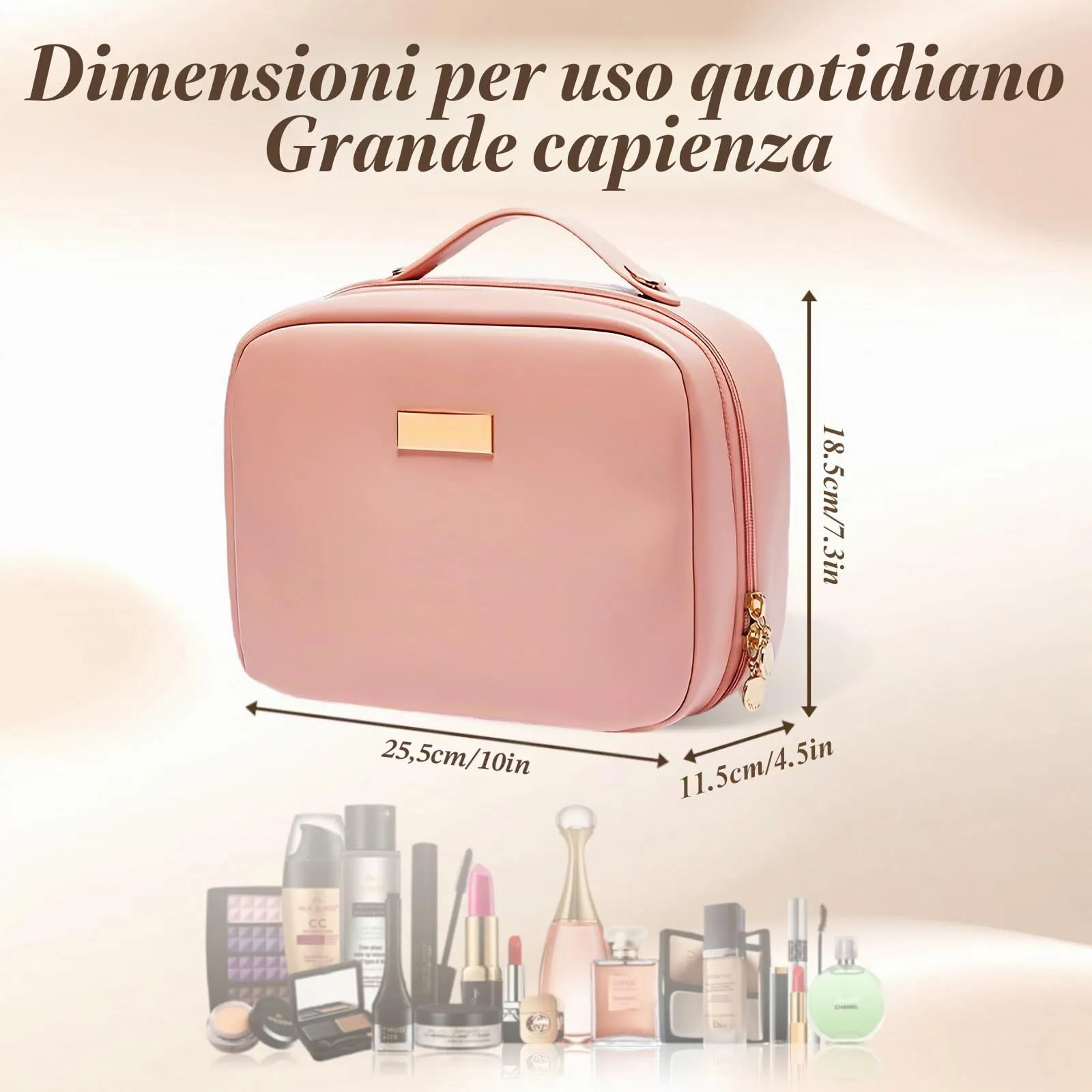 Aucuu Beauty Case in Pelle PU Impermeabile con Scomparti per Pennelli Rimovibili, Organizer per Cosmetici, 25x11.5x18.5cm - immagine 2