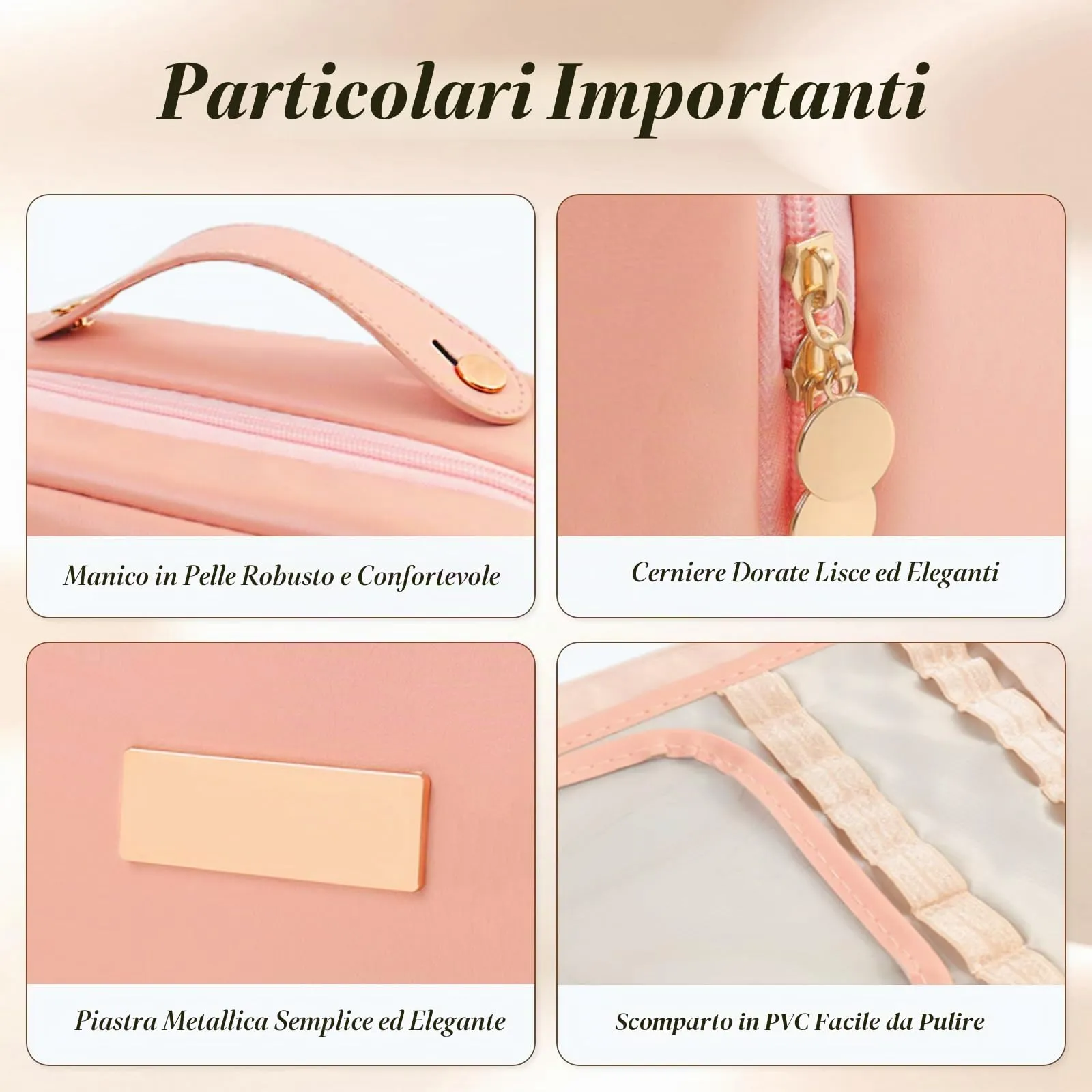 Aucuu Beauty Case in Pelle PU Impermeabile con Scomparti per Pennelli Rimovibili, Organizer per Cosmetici, 25x11.5x18.5cm - immagine 5