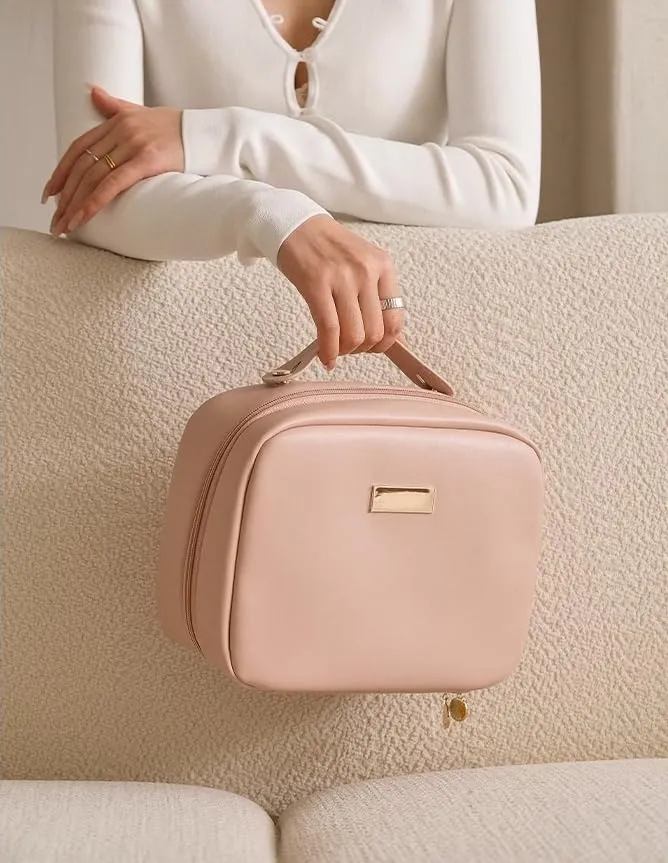 Aucuu Beauty Case in Pelle PU Impermeabile con Scomparti per Pennelli Rimovibili, Organizer per Cosmetici, 25x11.5x18.5cm - immagine 6