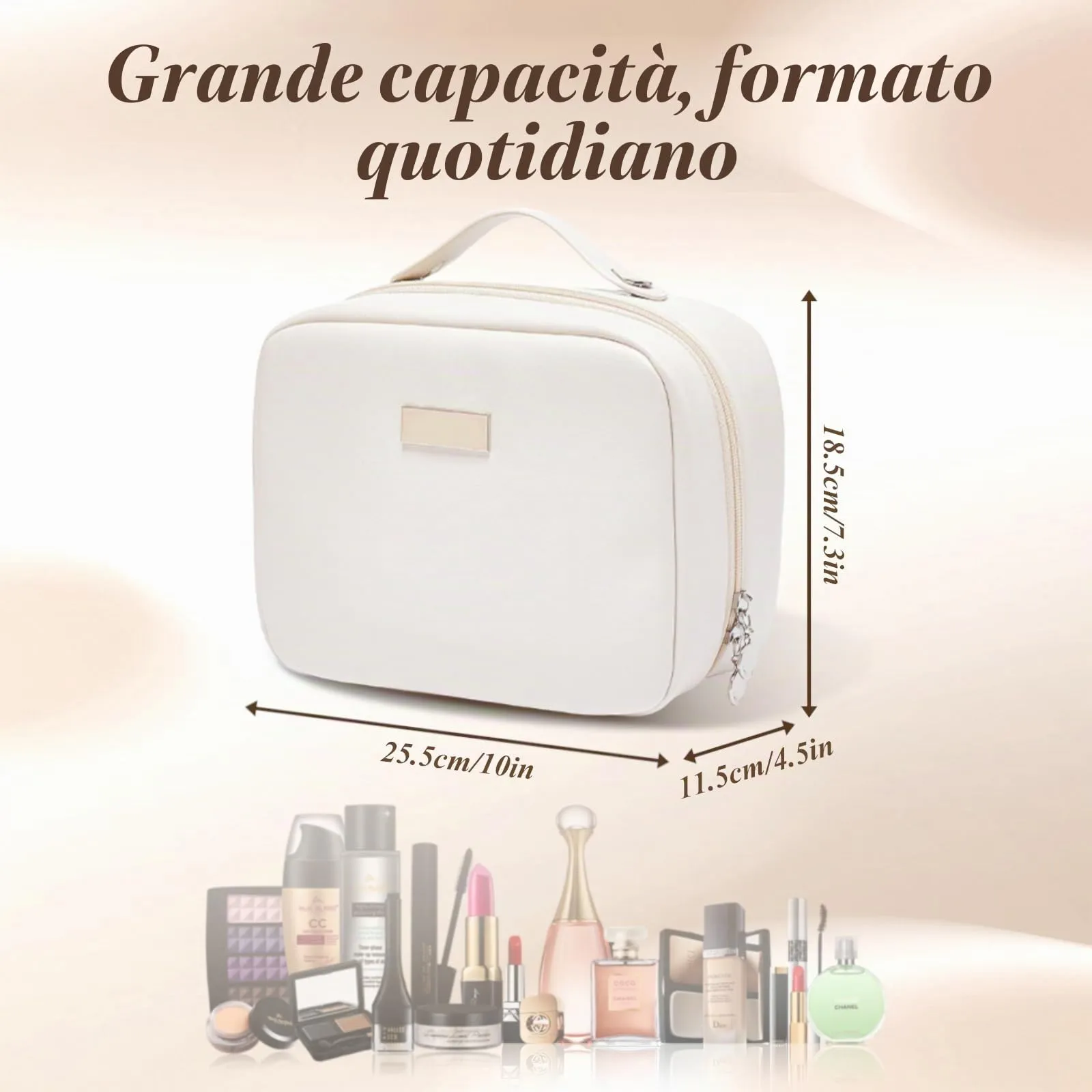 Aucuu Beauty Case in Pelle PU Impermeabile, Borsa per Trucchi e Cosmetici con Scomparti per Pennelli Rimovibili, 25x11.5x18.5cm - immagine 2