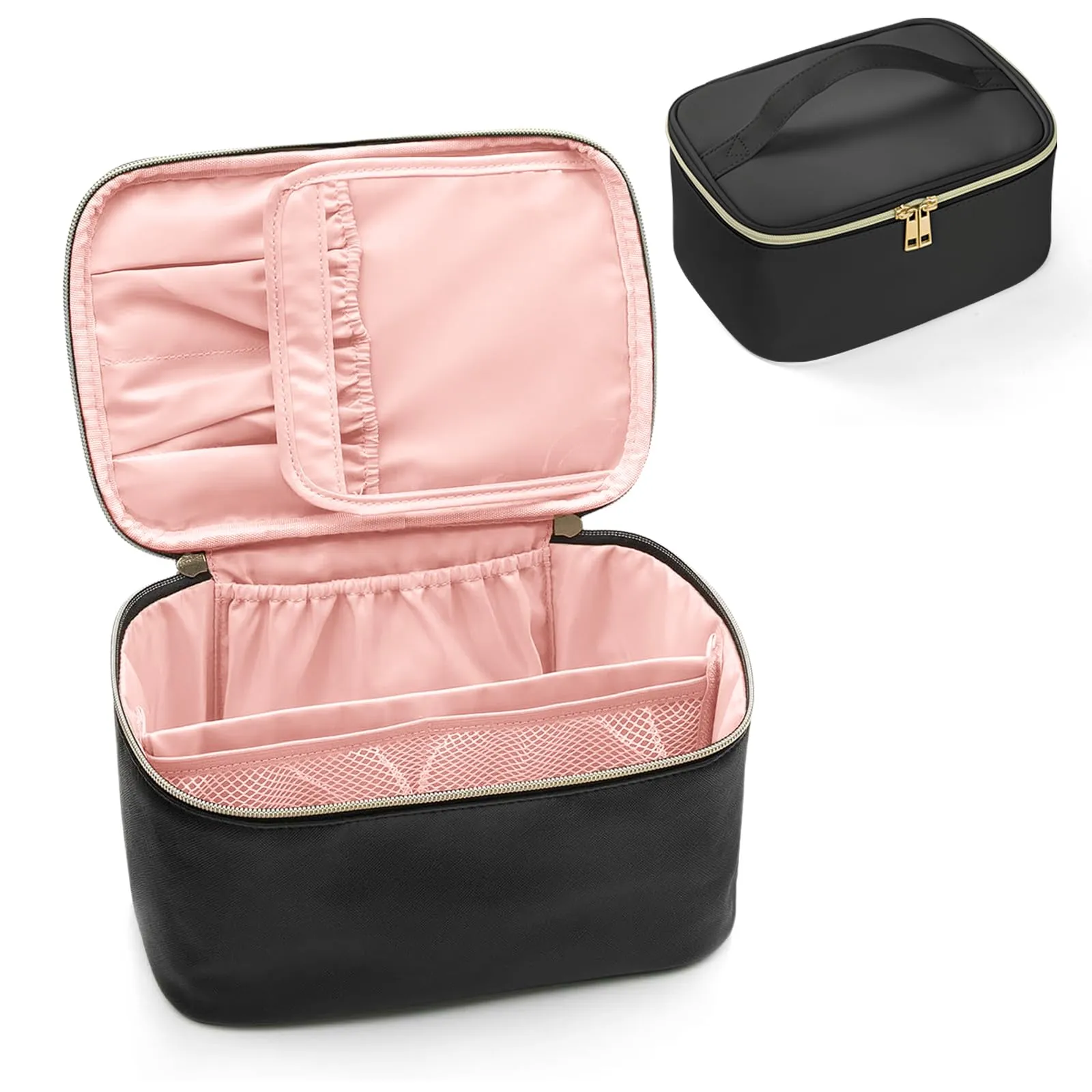 Aucuu Borsa per il Trucco in Pelle PU Impermeabile, Organizer Cosmetici da Viaggio Grande Capacità - immagine 1