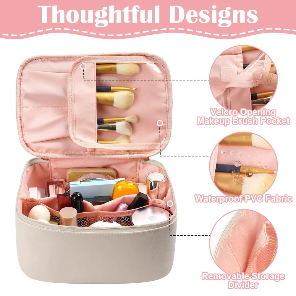 Aucuu Borsa per il Trucco in Pelle PU Impermeabile, Organizer Cosmetici da Viaggio Grande Capacità - immagine 4