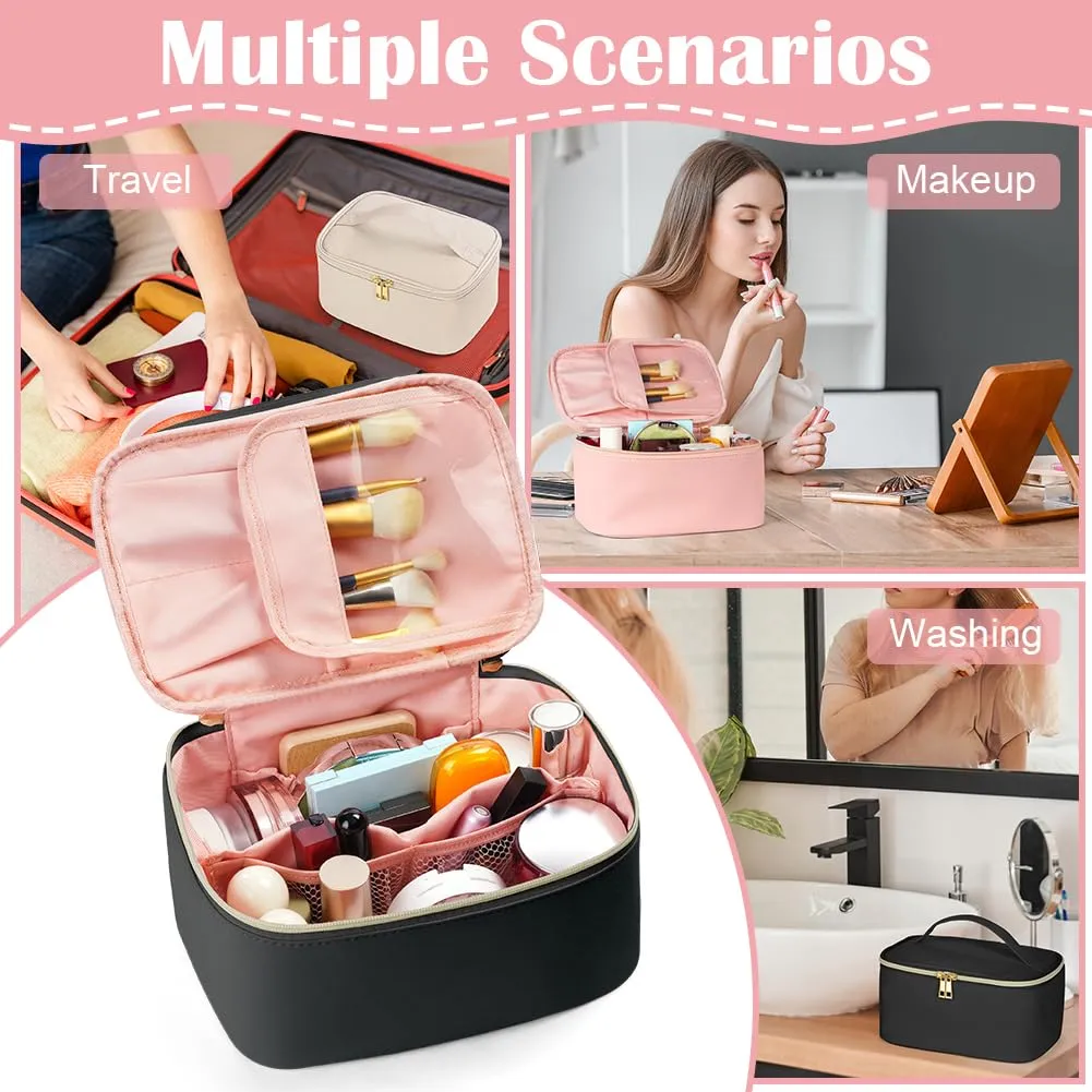 Aucuu Borsa per il Trucco in Pelle PU Impermeabile, Organizer Cosmetici da Viaggio Grande Capacità - immagine 7
