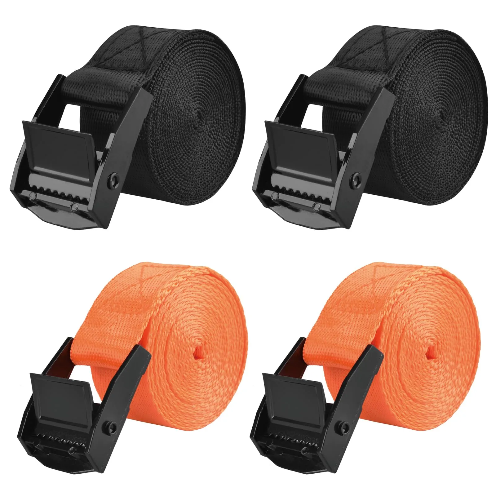 TRIWONDER Cinghie di ancoraggio 25 mm, 2 m, Nero e Arancione, 4 pezzi - immagine 1