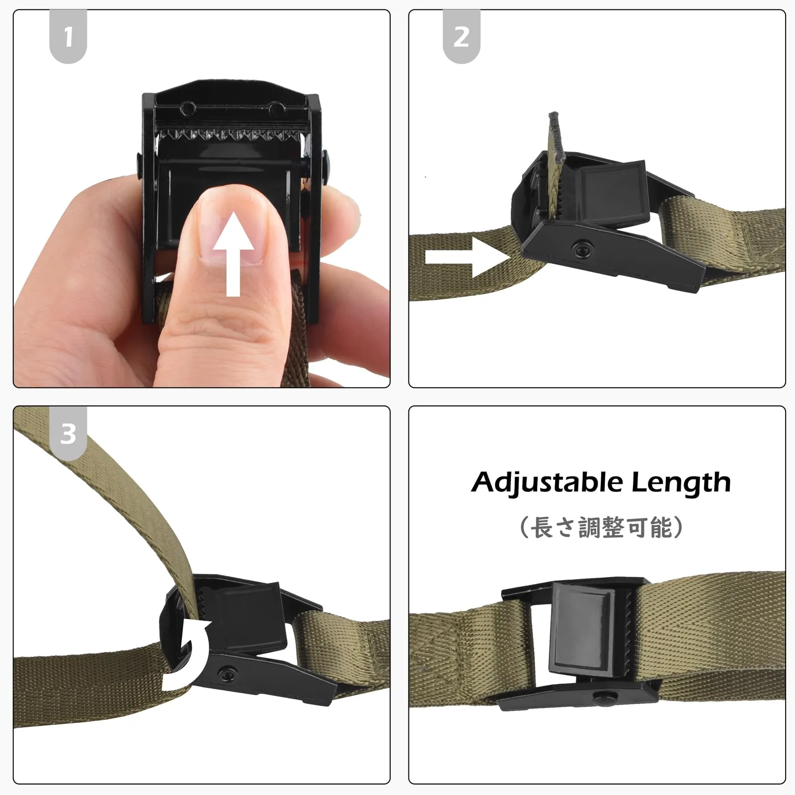 TRIWONDER Cinghie di fissaggio regolabili, 25mm, 200 kg, Verde, 3m, 2 pezzi - immagine 4