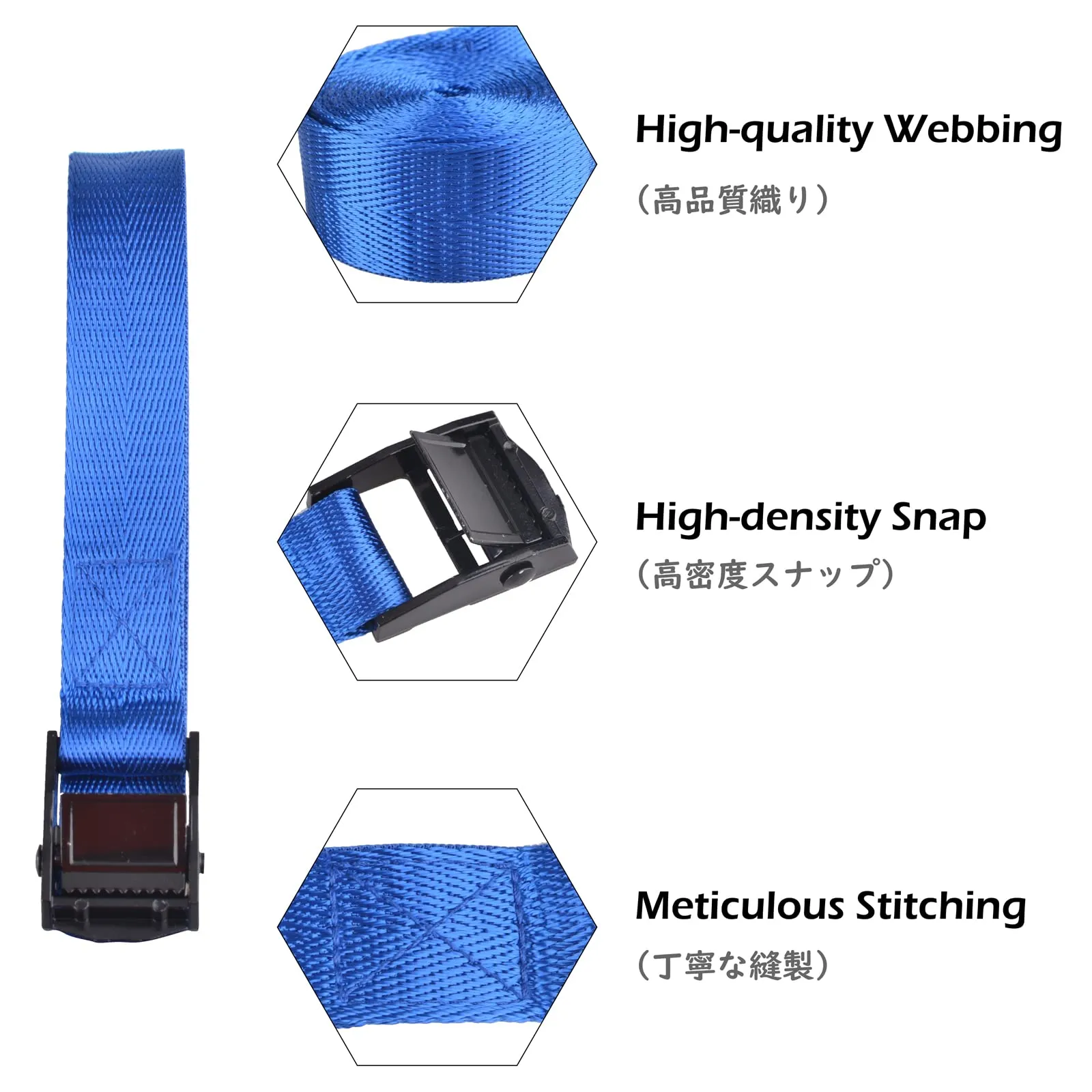 TRIWONDER Fasce di fissaggio in nylon con fibbia a camma, 5 m x 2,5 cm, Blu (4 Pezzi) - immagine 3