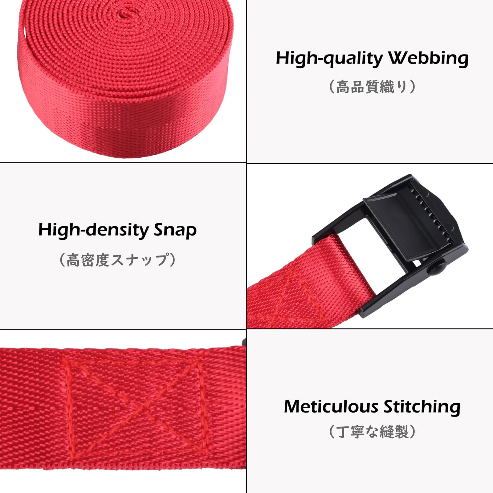 TRIWONDER Cinghia di ancoraggio 25 mm, Rosso, 4 pezzi, 1,5 m - immagine 3