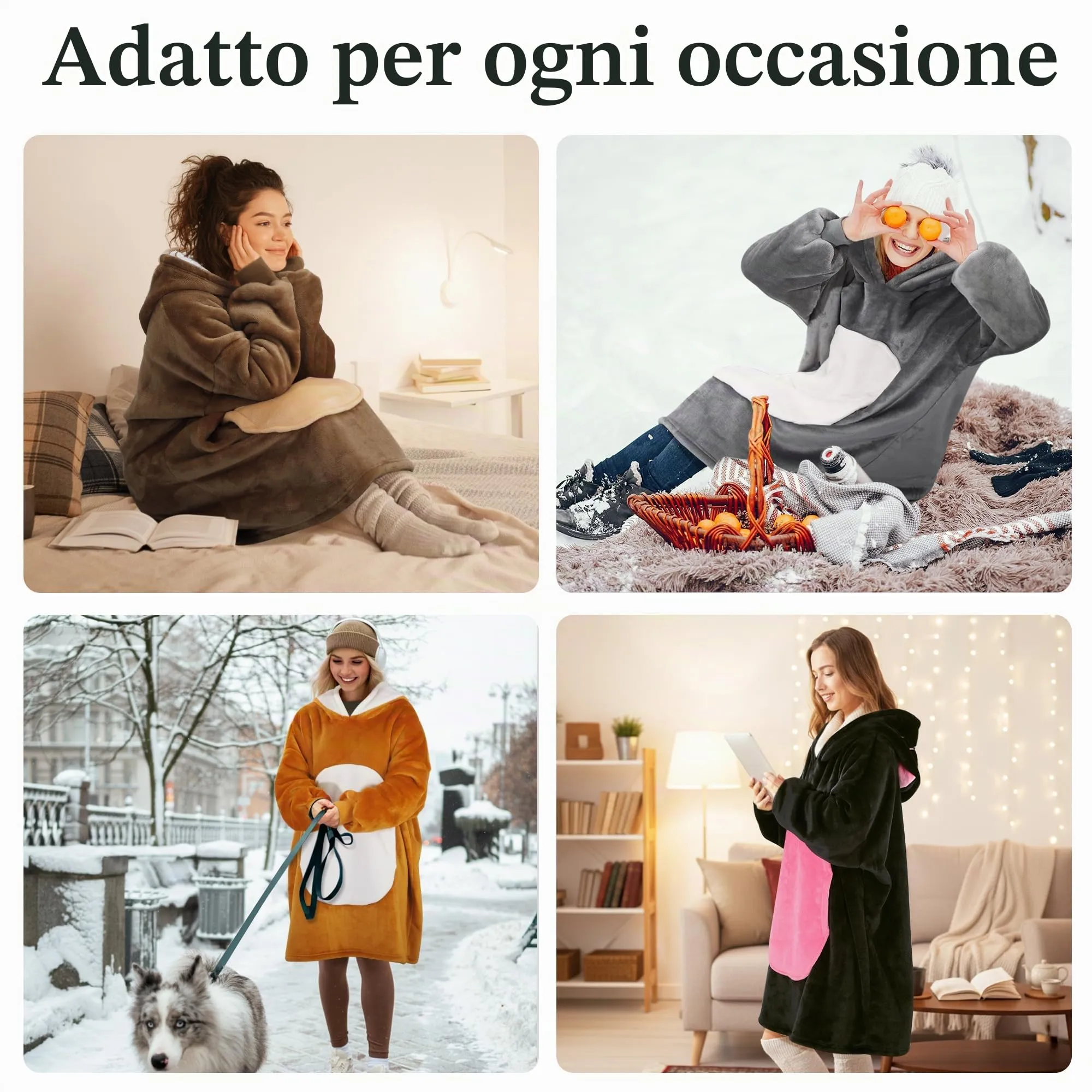 Queenshin Felpa Coperta Indossabile con Cappuccio Cane Giallo, Pile Sherpa Oversize per Donna e Uomo - immagine 6