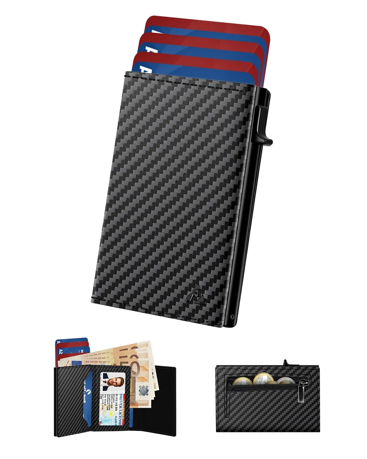 dwnkove Portafoglio Uomo Slim in Pelle con Protezione RFID, Porta Carte Pop-up per 11 Carte, Chiusura Magnetica e Portamonete - Nero Carbone - immagine 1