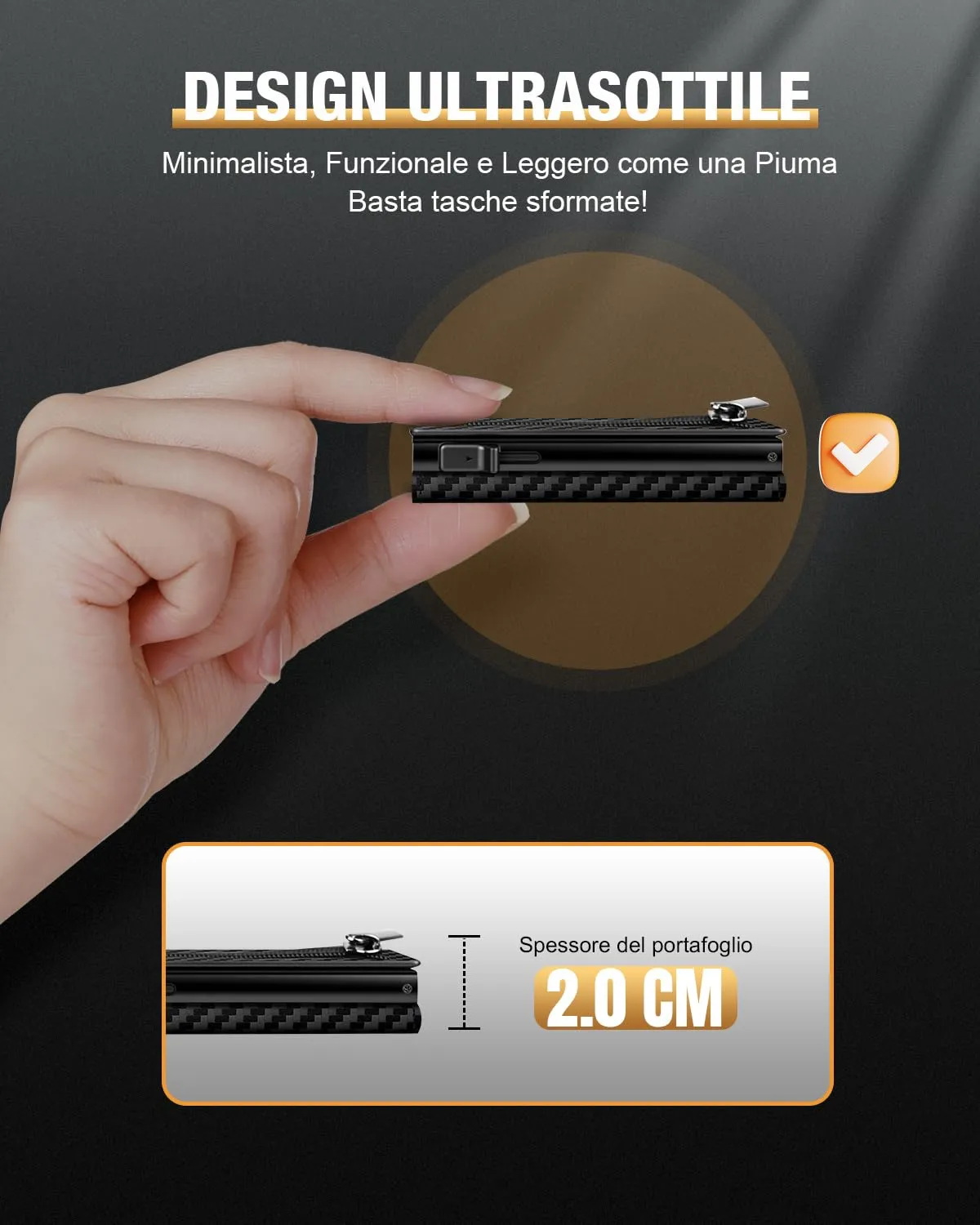 dwnkove Portafoglio Uomo Slim in Pelle con Protezione RFID, Porta Carte Pop-up per 11 Carte, Chiusura Magnetica e Portamonete - Nero Carbone - immagine 3