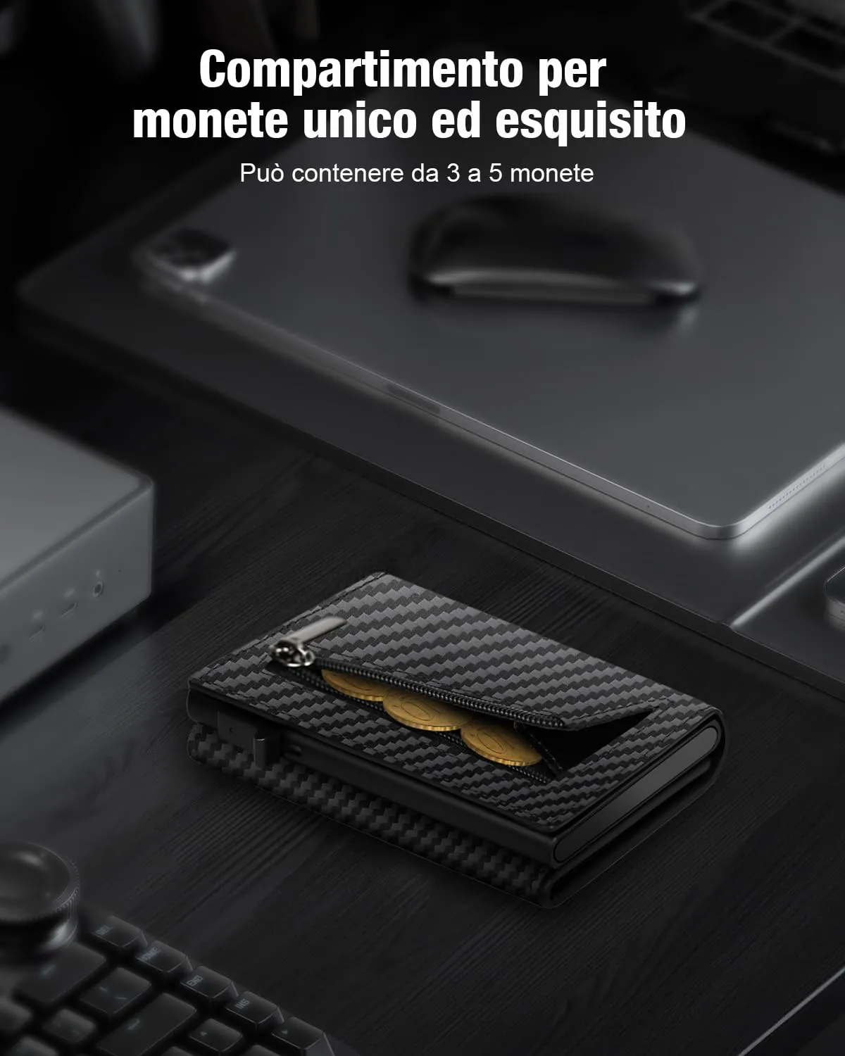 dwnkove Portafoglio Uomo Slim in Pelle con Protezione RFID, Porta Carte Pop-up per 11 Carte, Chiusura Magnetica e Portamonete - Nero Carbone - immagine 5