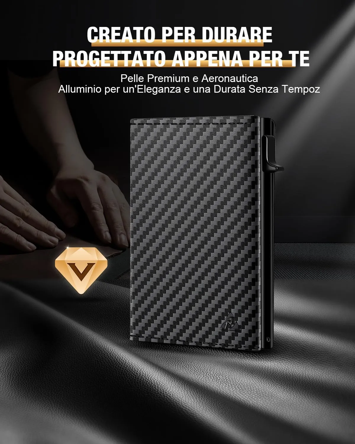 dwnkove Portafoglio Uomo Slim in Pelle con Protezione RFID, Porta Carte Pop-up per 11 Carte, Chiusura Magnetica e Portamonete - Nero Carbone - immagine 8