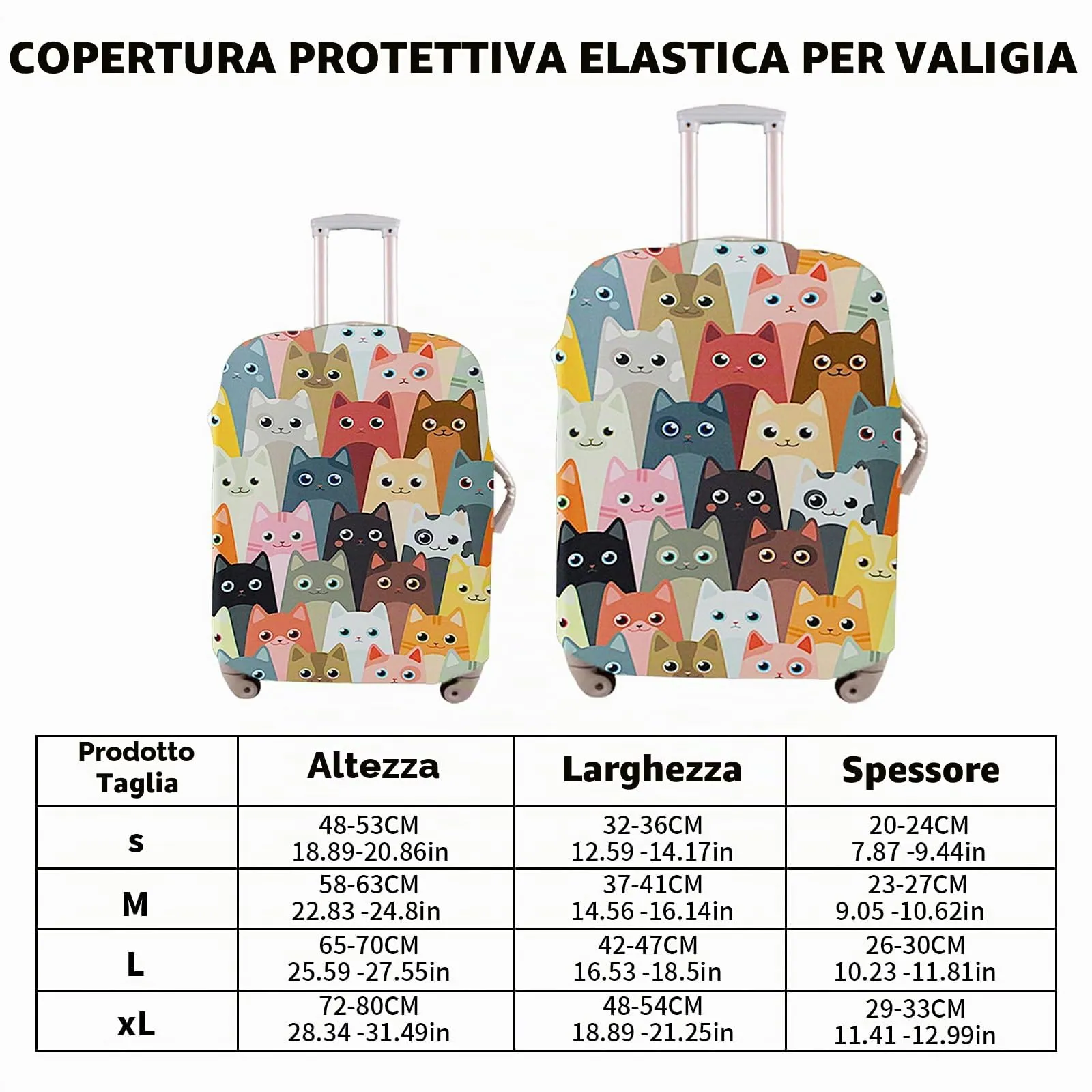 Culinavog Copri Valigia in Poliestere Elasticizzato Antigraffio e Antipolvere, Gatto, S - immagine 6