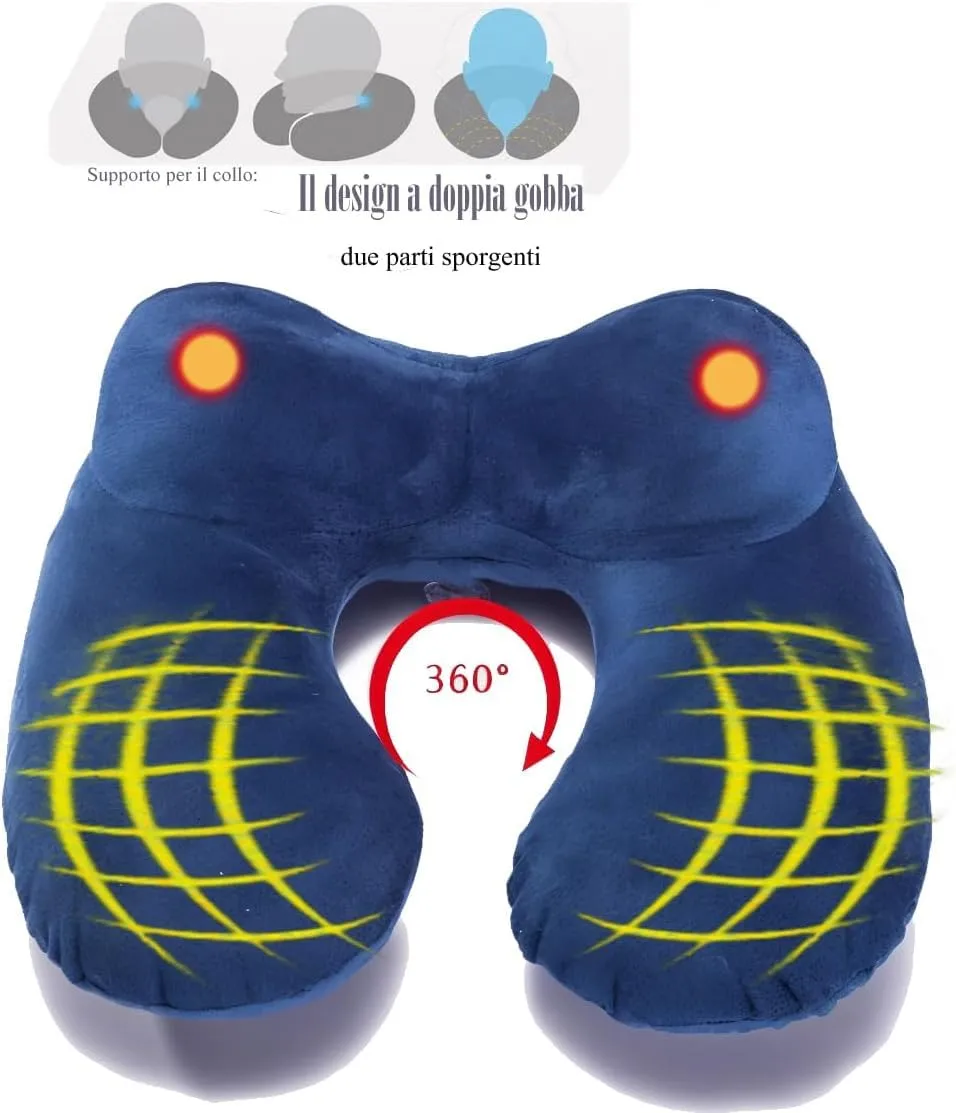 Constefire Cuscino da Viaggio Gonfiabile Ergonomico con Tappi per le Orecchie e Maschera per gli Occhi (2 Pezzi, Blu) - immagine 3