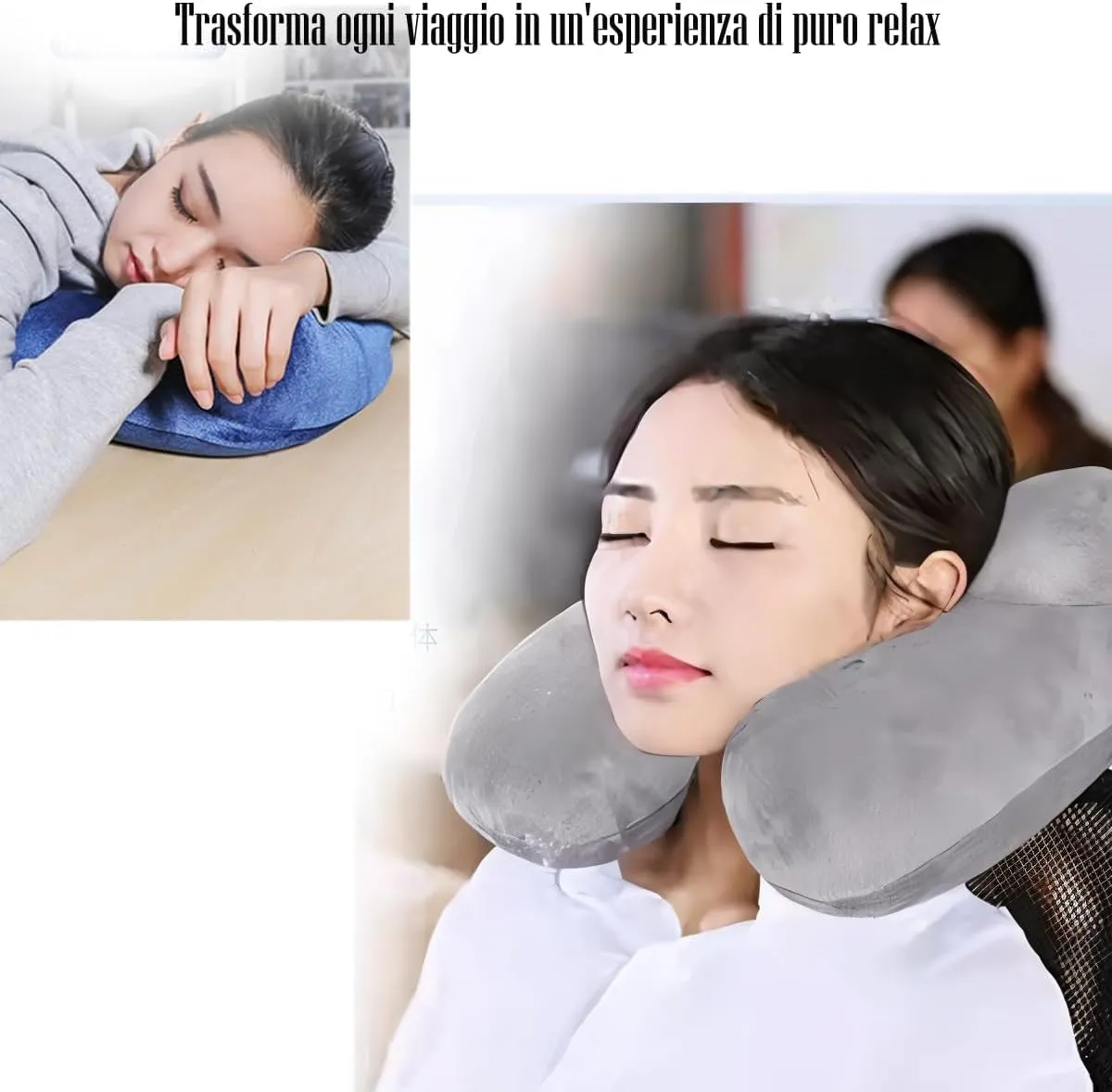 Constefire Cuscino da Viaggio Gonfiabile Ergonomico con Tappi per le Orecchie e Maschera per gli Occhi (2 Pezzi, Blu) - immagine 7