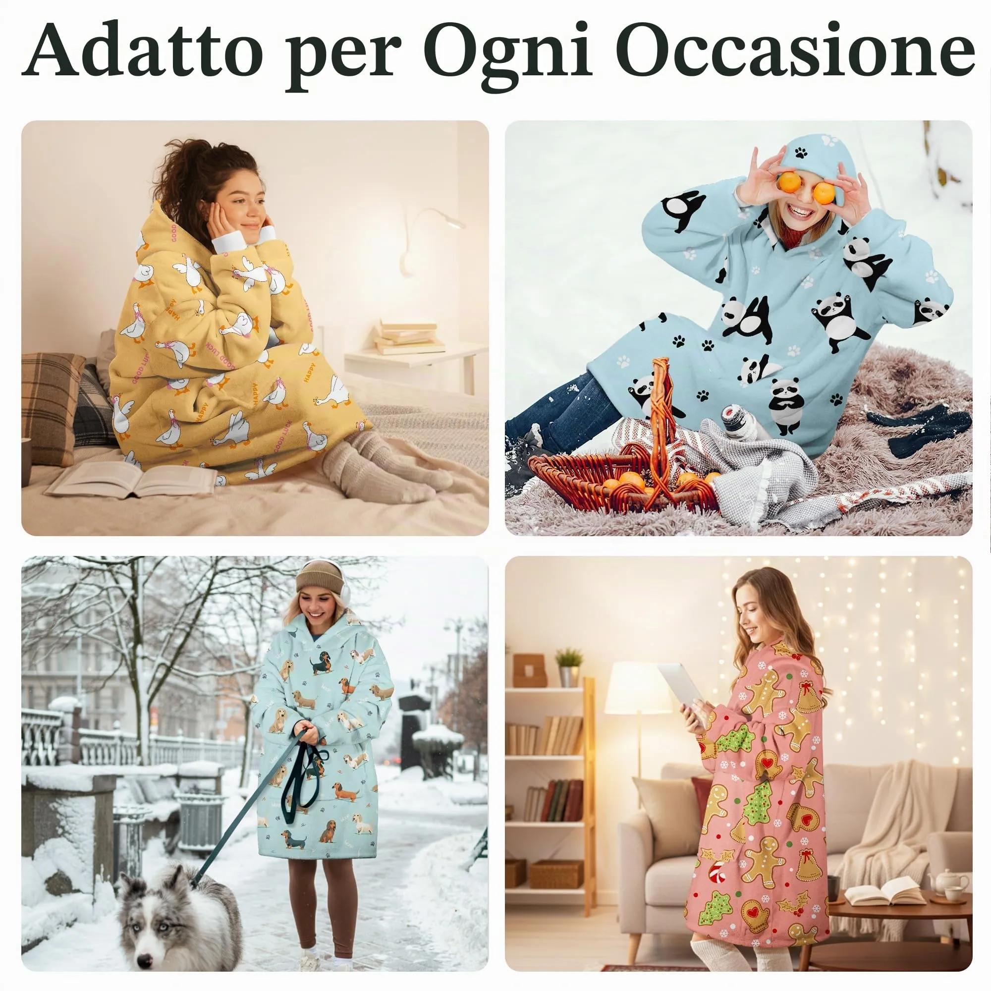 Queenshin Felpa Coperta Indossabile con Cappuccio Oca Gialla, Pile Sherpa Oversize per Donna e Uomo - immagine 6