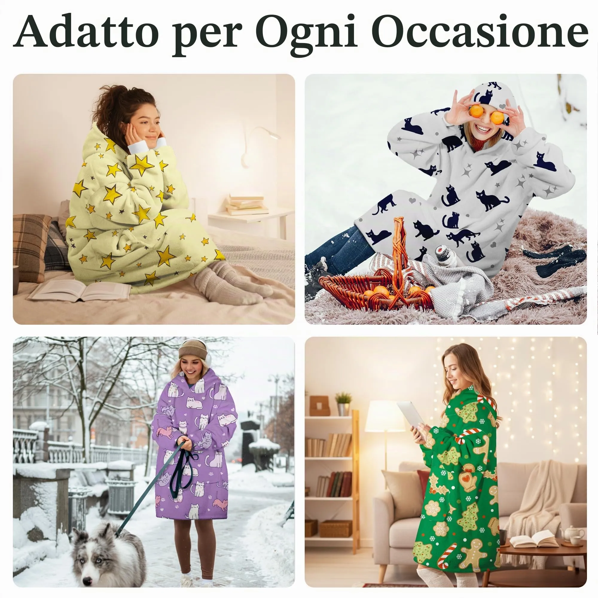 Queenshin Felpa Coperta Indossabile con Cappuccio Omino di Pan di Zenzero Verde, Pile Sherpa Oversize per Donna e Uomo - immagine 6