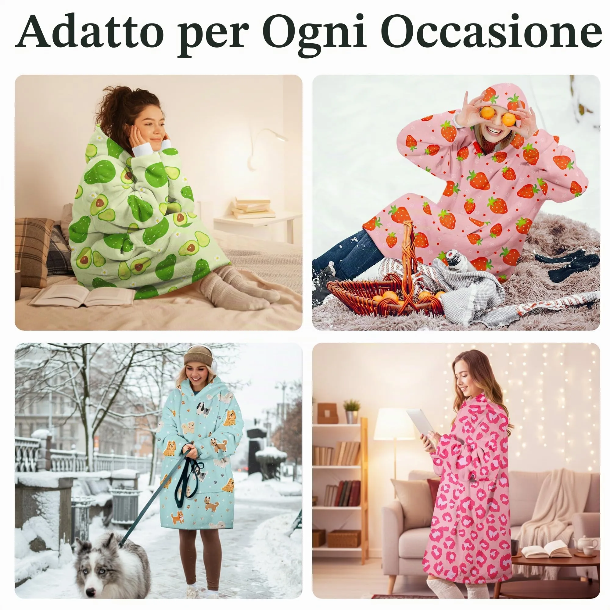 Queenshin Felpa Coperta Indossabile con Cappuccio in Pile Sherpa, Leopardo Rosa - immagine 6