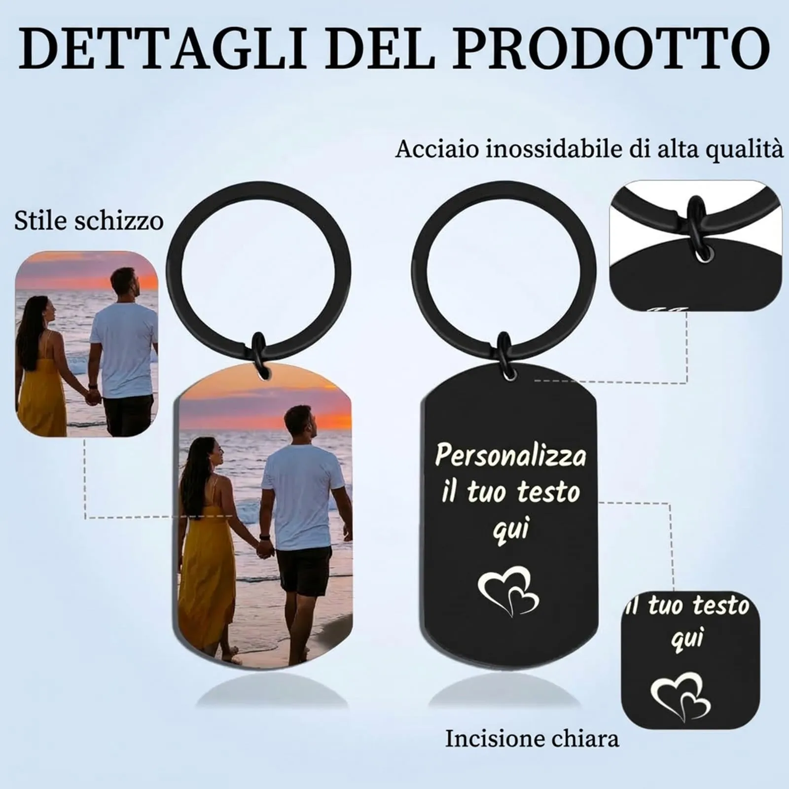 Umitive Portachiavi Foto Personalizzato con Testo Inciso - immagine 3