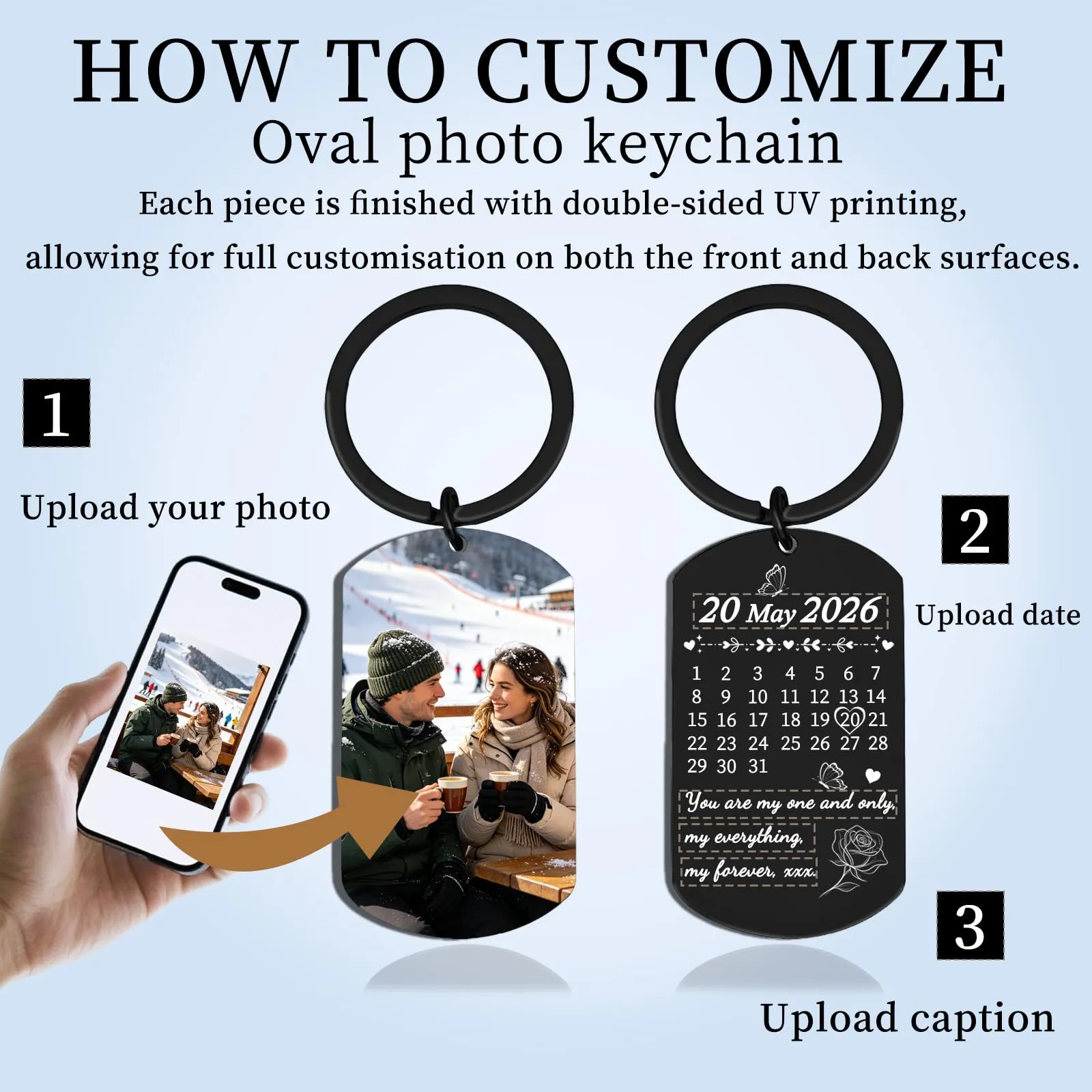 Umitive Portachiavi Foto Personalizzato con Testo Inciso - immagine 2