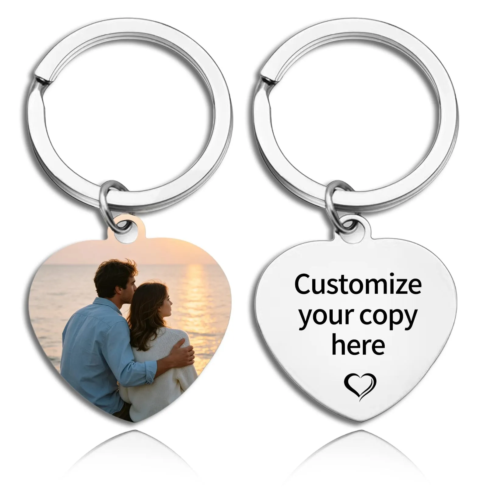 Umitive Portachiavi Foto Personalizzato con Testo Inciso, Acciaio Inossidabile, Stile-5 - immagine 1