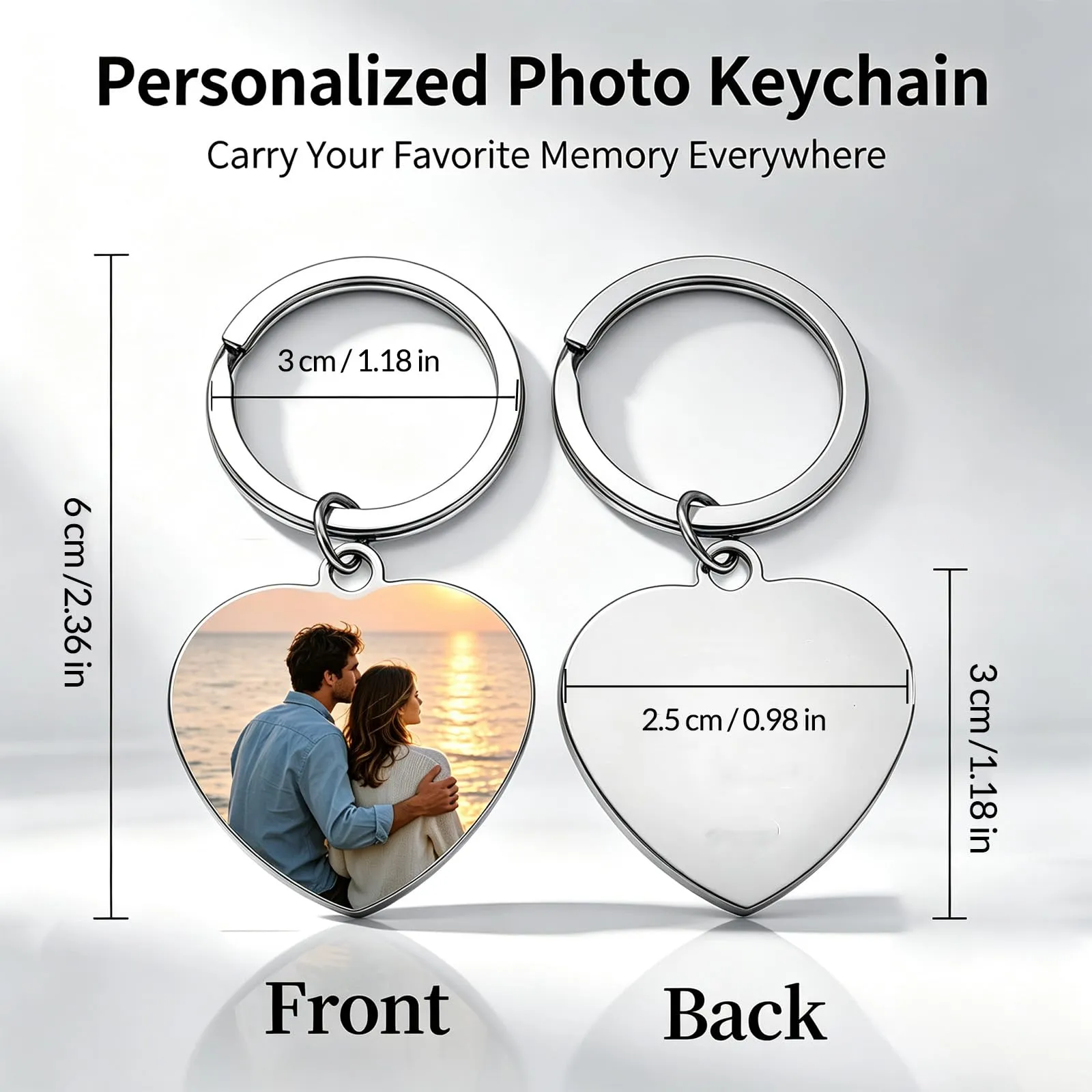 Umitive Portachiavi Foto Personalizzato con Testo Inciso, Acciaio Inossidabile, Stile-5 - immagine 2