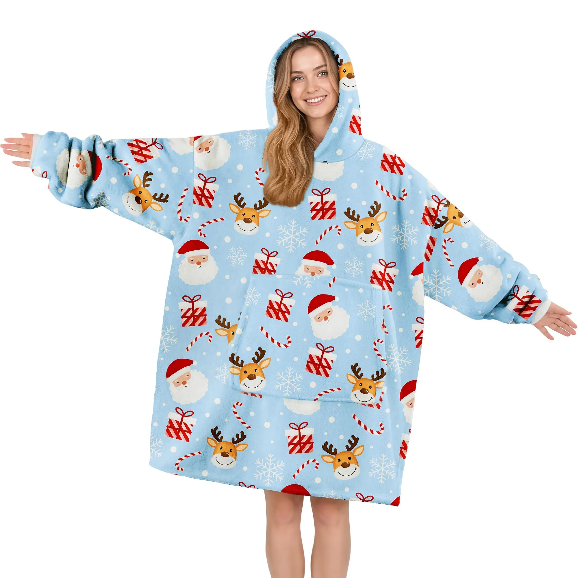 Queenshin Felpa Coperta con Cappuccio Oversize Babbo Natale Unisex - immagine 1