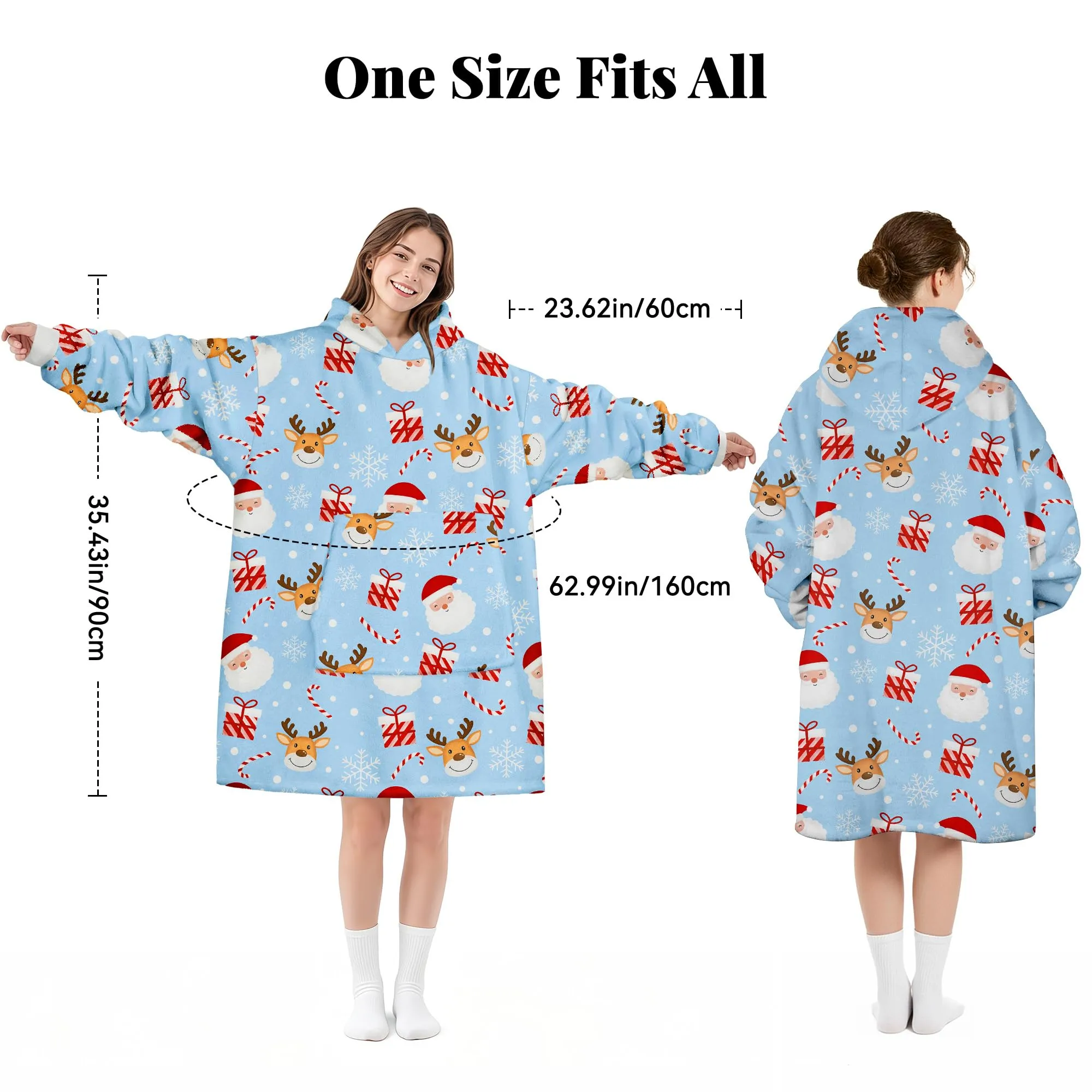 Queenshin Felpa Coperta con Cappuccio Oversize Babbo Natale Unisex - immagine 4