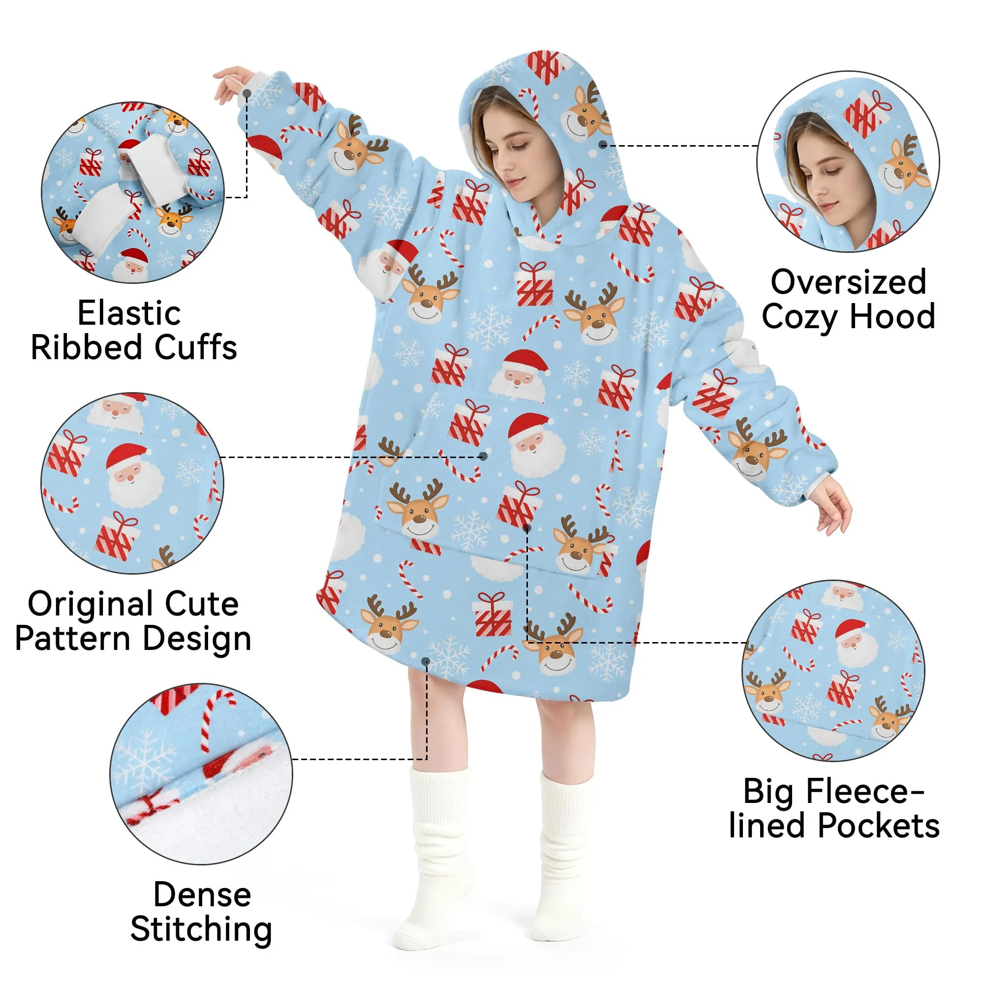 Queenshin Felpa Coperta con Cappuccio Oversize Babbo Natale Unisex - immagine 5