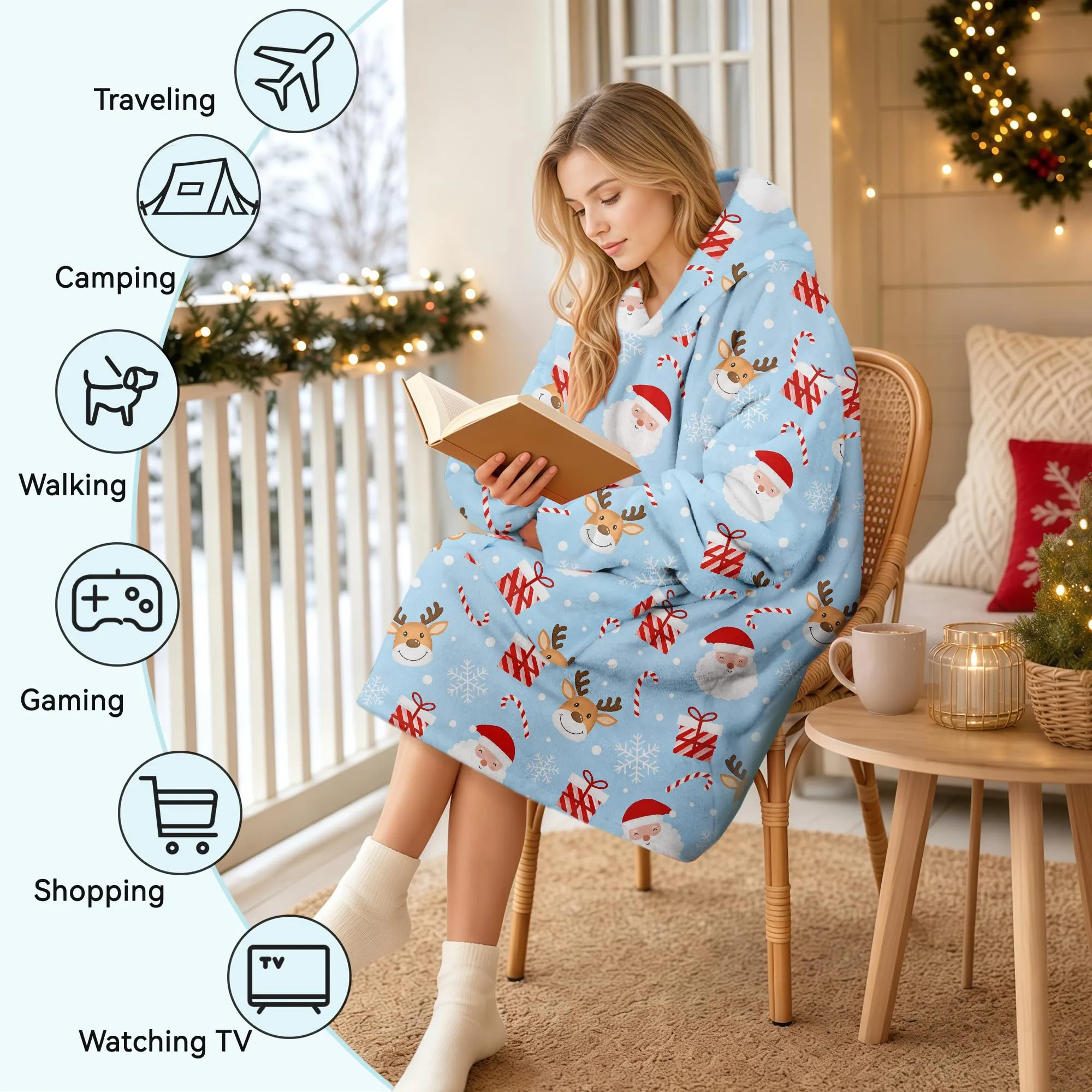 Queenshin Felpa Coperta con Cappuccio Oversize Babbo Natale Unisex - immagine 6