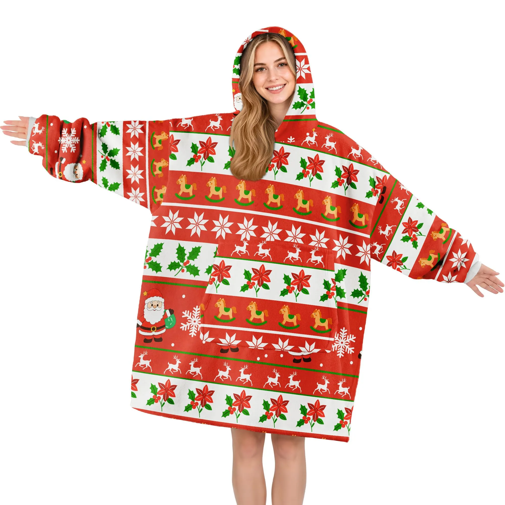 Queenshin Felpa Coperta con Cappuccio Oversize Babbo Natale, Unisex, Taglia Unica - immagine 1